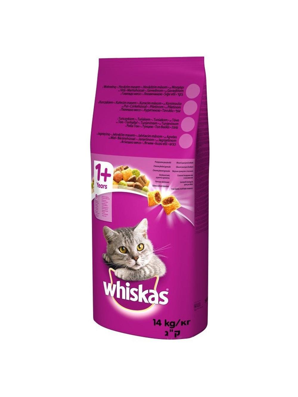 WHISKAS Adult 14 kg - sucha karma dla dorosłego kota, z pyszną wołowiną + niespodzianka dla kota GRATIS!!!