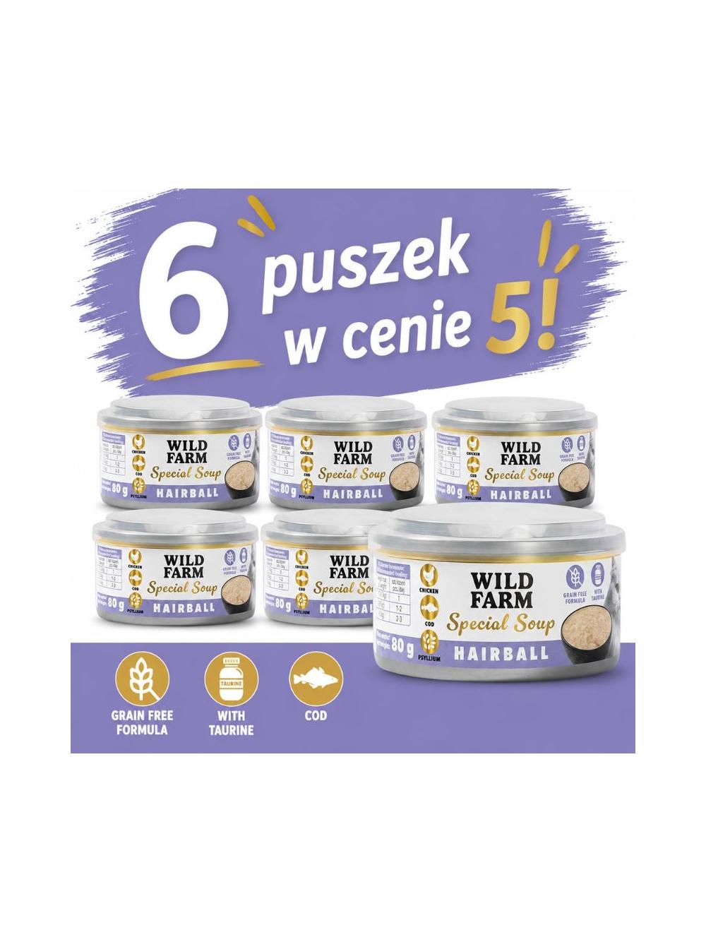 WILD FARM Special Soup 6x80g Hairball – aromatyczna zupka - wsparcie prawidłowego nawodnienia