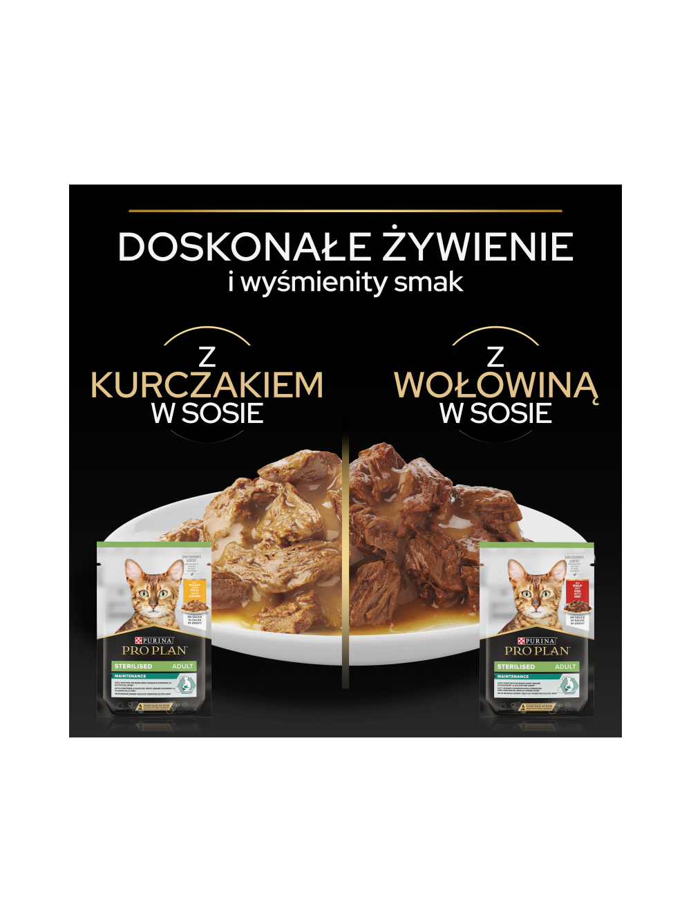 PRO PLAN Sterilised Mokra karma dla kotów wysterylizowanych z wołowiną i kurczakiem w sosie 10x85g