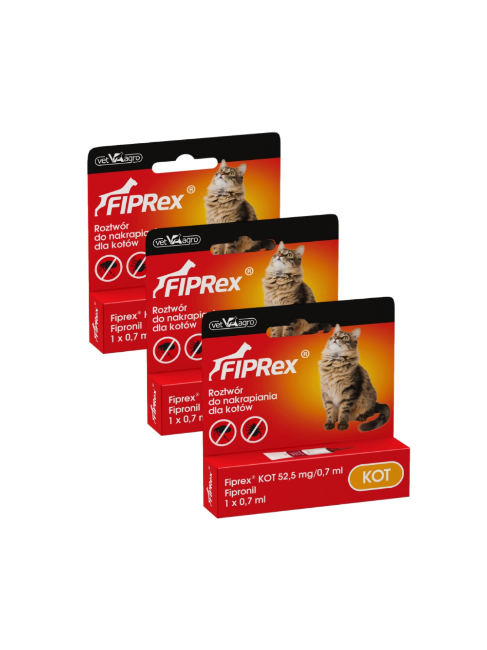 Fiprex KOT, 52,5 mg/0,7 ml, roztwór do nakrapiania dla kotów (3szt)