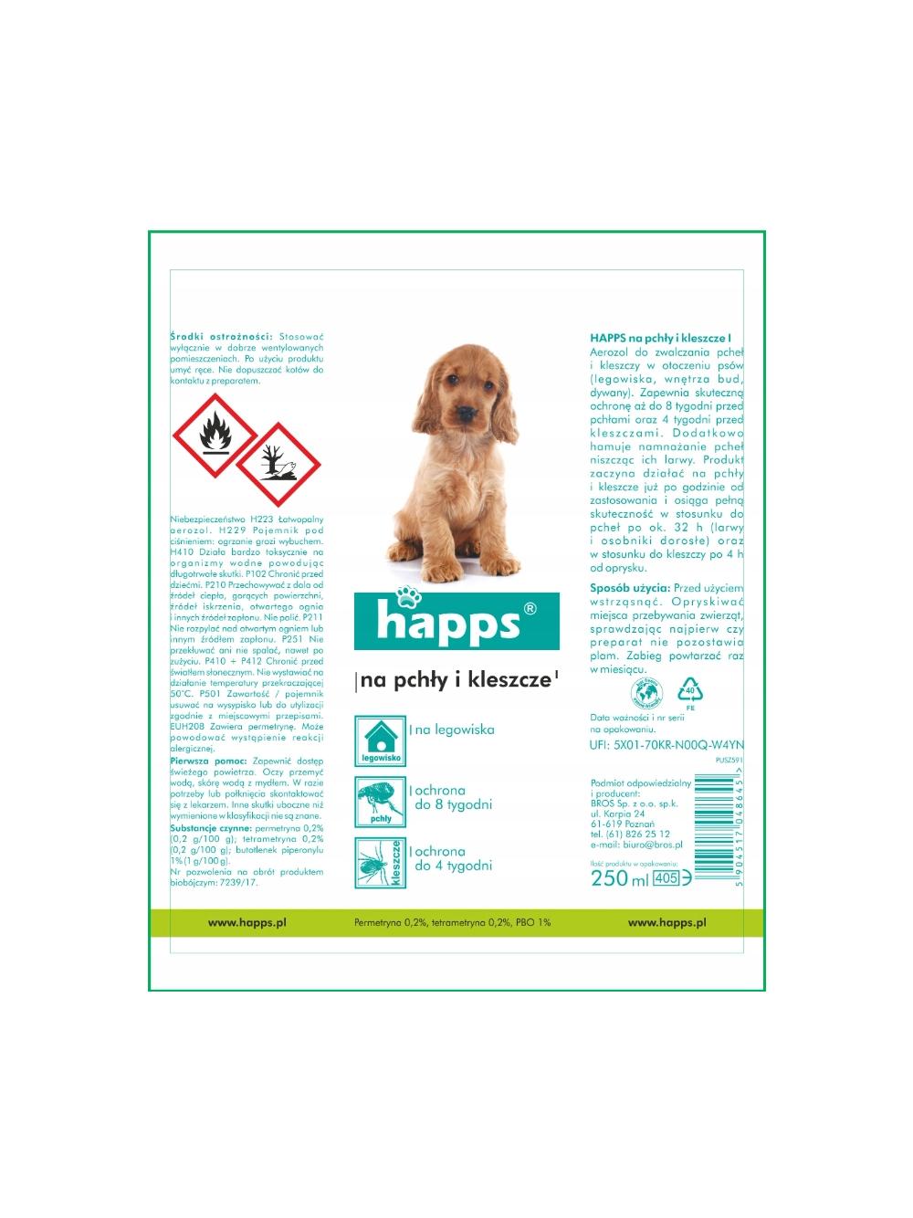 HAPPS Herbal - krople na pchły i kleszcze dla małych psów 5-10kg + HAPPS -Aerozol na pchły i kleszcze 250ml