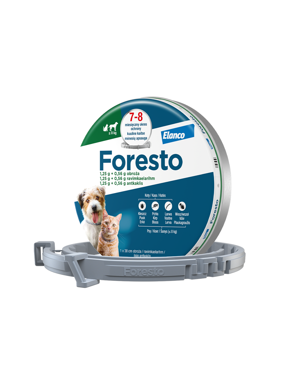 ELANCO Foresto Obroża dla kotów i psów poniżej 8kg+ Cestal Dog Plus tabletki na odrobaczanie psów 2 sztuki