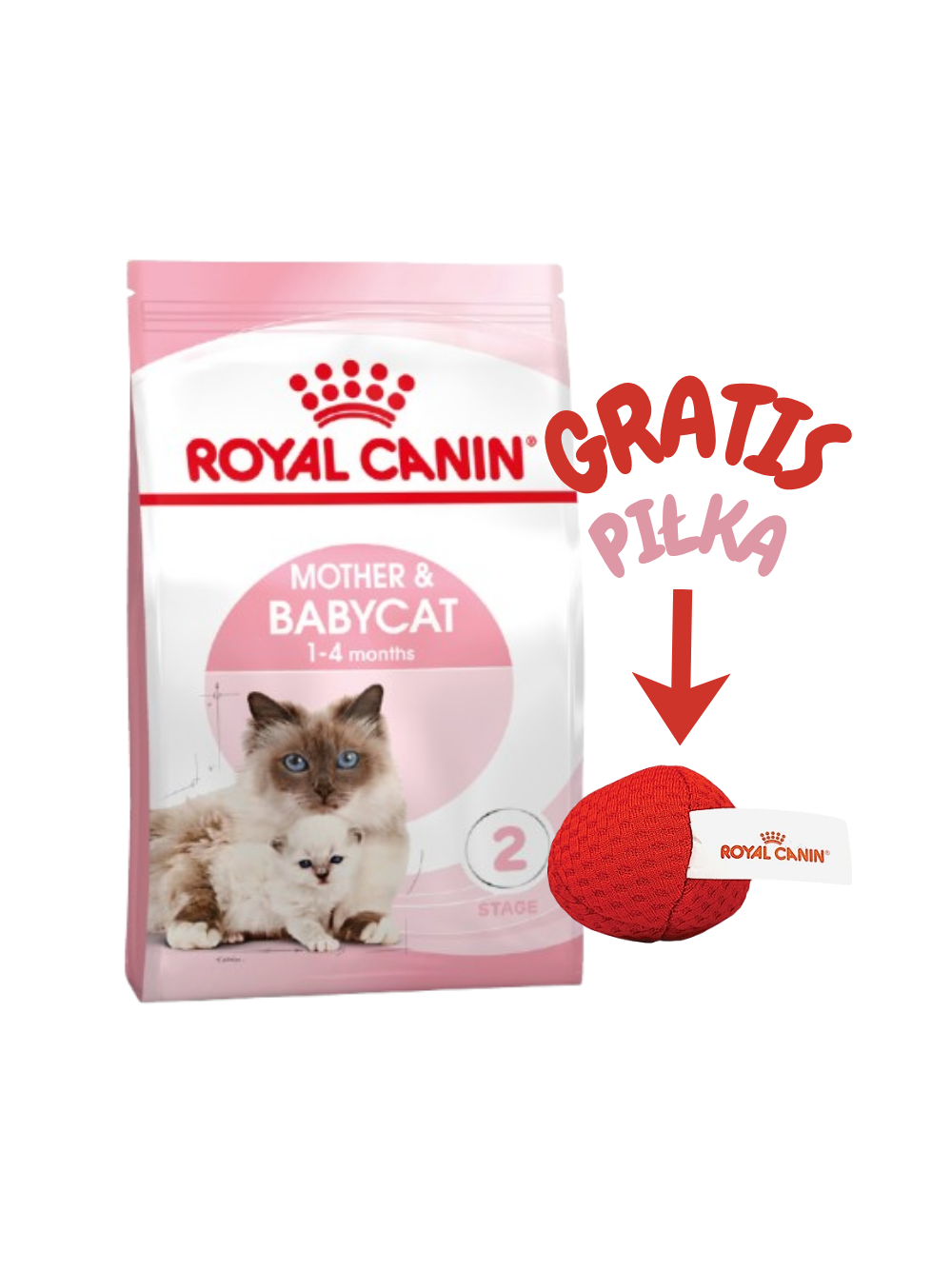 ROYAL CANIN Mother&Babycat karma sucha dla kotek w okresie ciąży, laktacji i kociąt od 1. do 4. miesiąca życia 2 kg + Royal Canin piłka dla kota GRATIS!!
