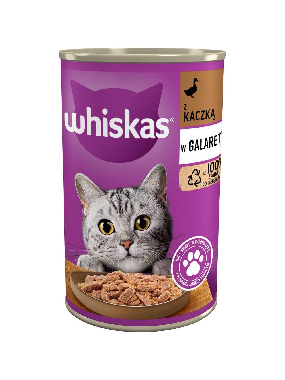 WHISKAS Adult puszka 24x400 g - mokra karma dla dorosłego kota, kawałki z kaczką w galaretce