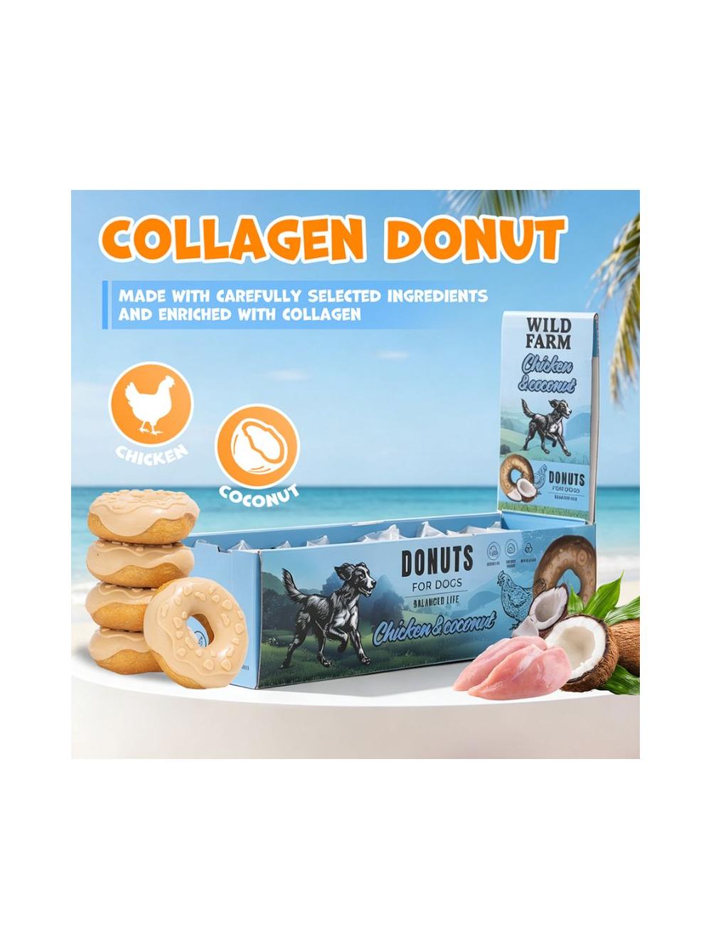 WILD FARM donut kolagenowy z kurczakiem i kokosem 7cm 50g przysmak dla psa