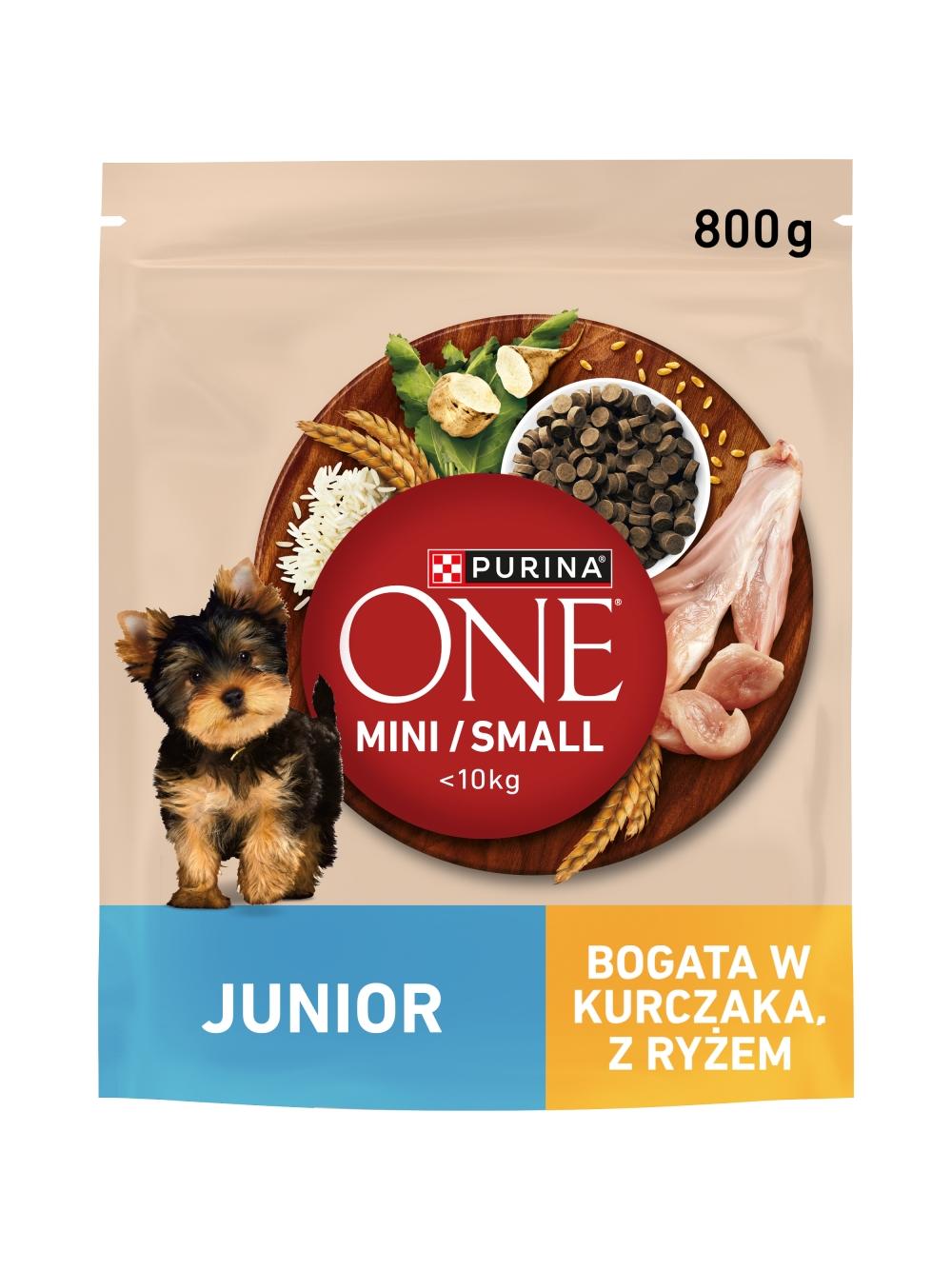 Purina One Junior Mini/Small Karma dla szczeniąt bogata w kurczaka z ryżem 8x800 g