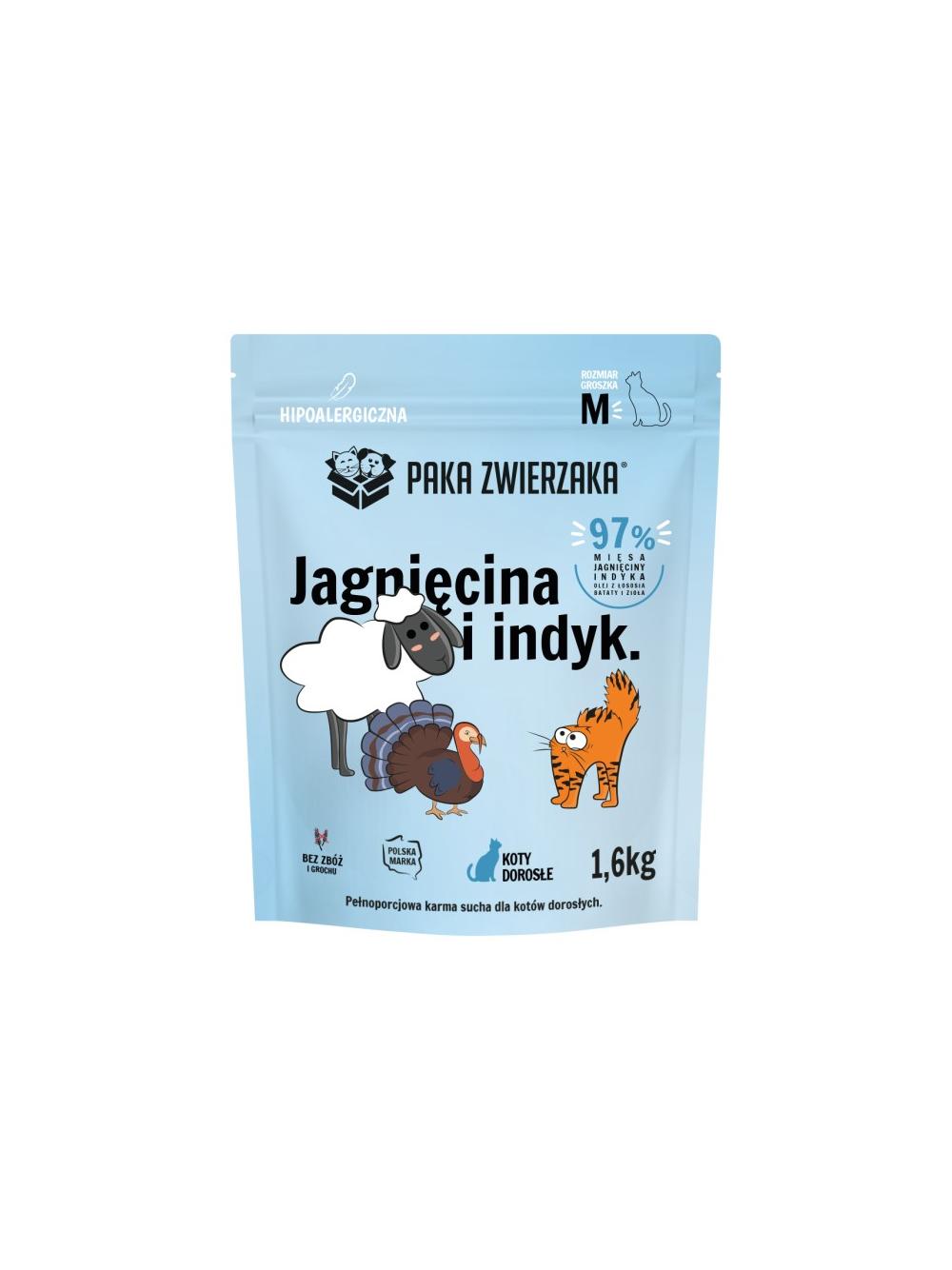 Paka Zwierzaka - Karma sucha KOT Jagnięcina i indyk ''M'' 1,6kg