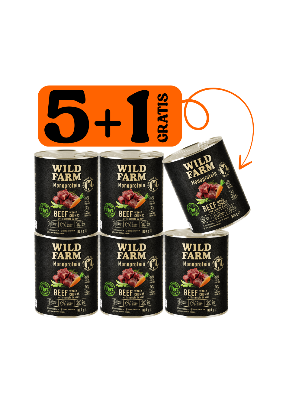 WILD FARM Monoprotein Beef 5x800g + 800g GRATIS hipoalergiczna karma dla psa