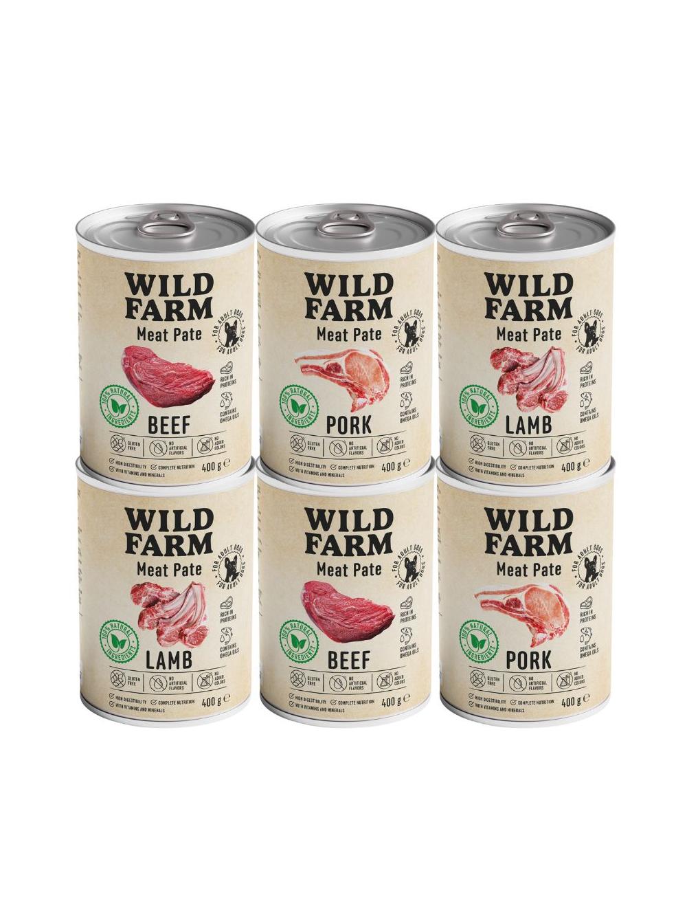 WILD FARM Pate Mix Smaków 6x400g bezglutenowa karma dla psa