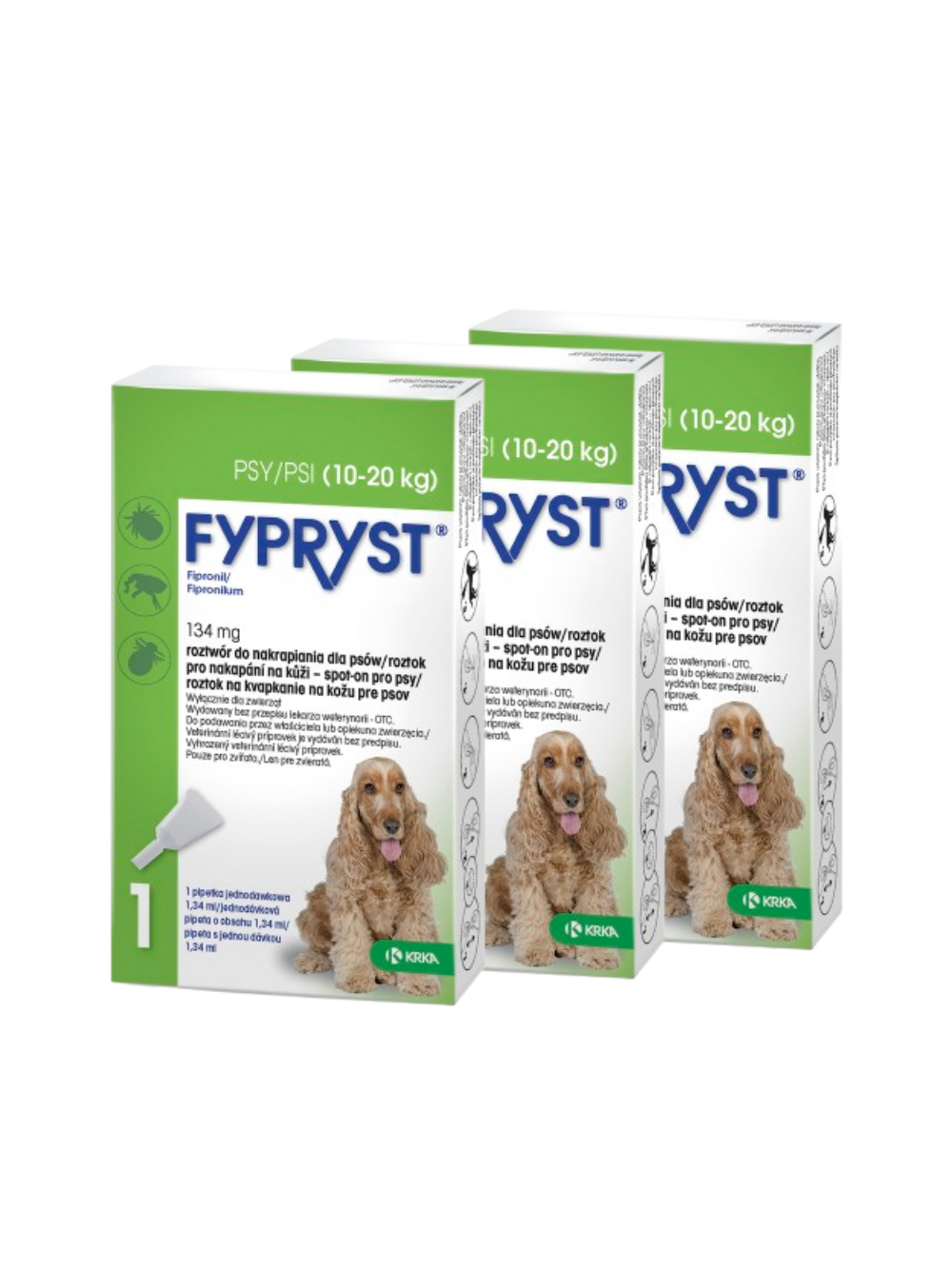 KRKA Fypryst Spot On krople na pchły i kleszcze dla psa 10-20 kg 134 mg/1,34 ml 3 szt.