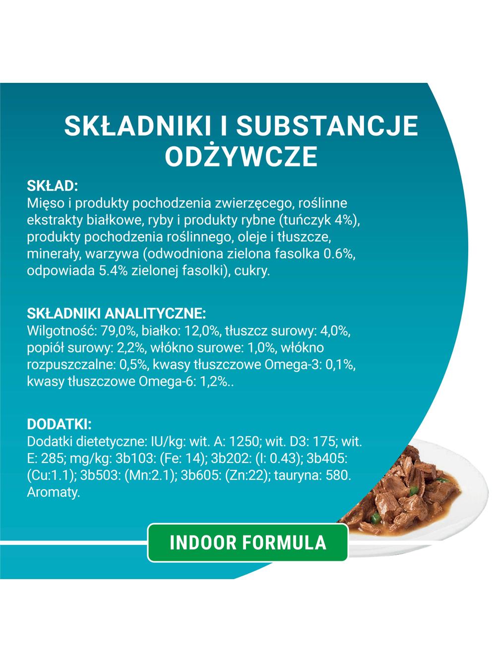 Purina One Indoor Formula Karma dla kotów z tuńczykiem i zielona fasolką 85 g