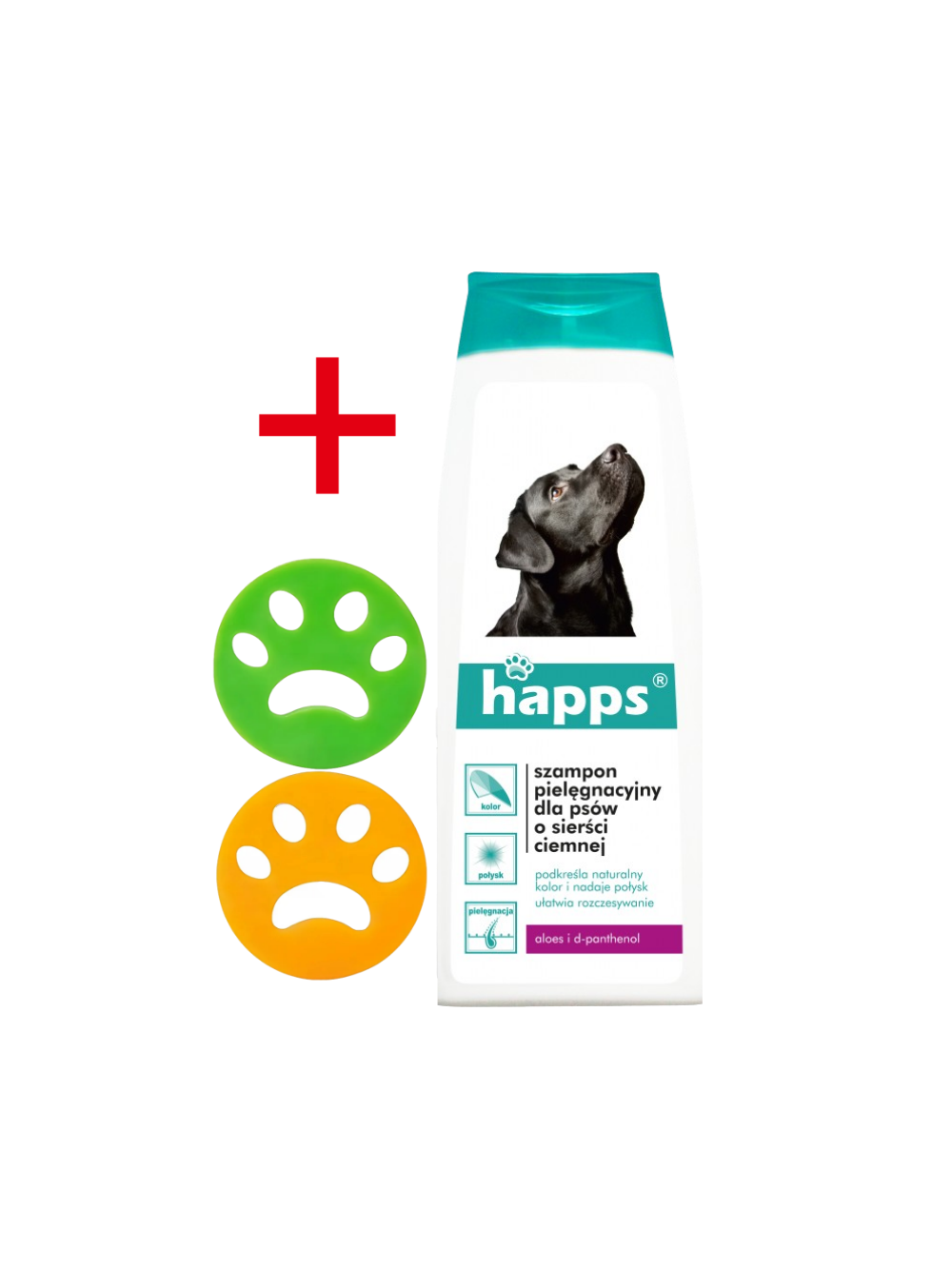 HAPPS - szampon pielęgnacyjny dla psów o sierści ciemnej 200ml +2x Czyścik do usuwania sierści - łapka GRATIS!!
