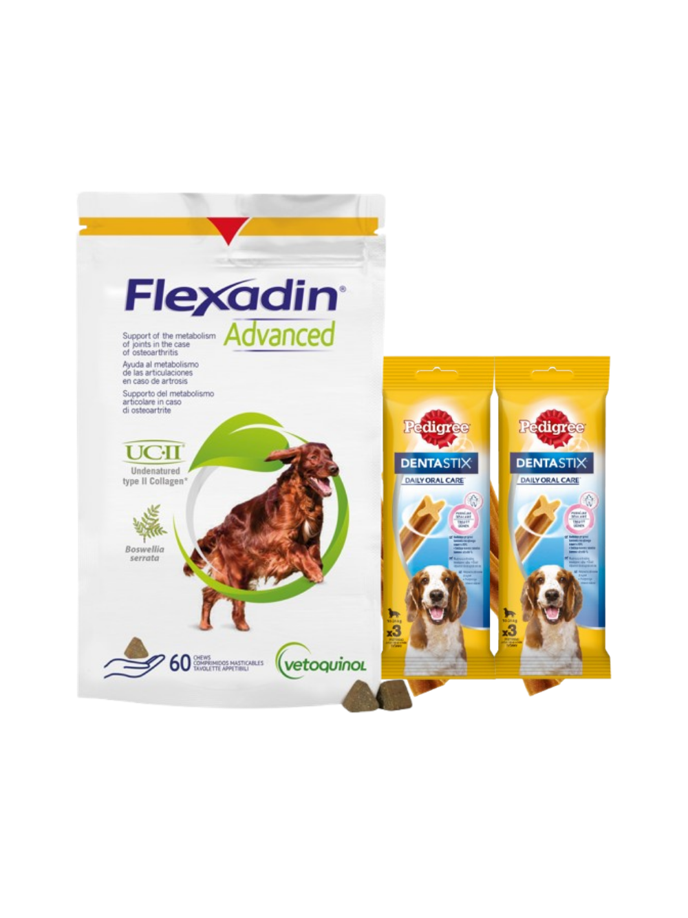 VETOQUINOL Flexadin Advanced 60 kąsków + DentaStix 2x77g