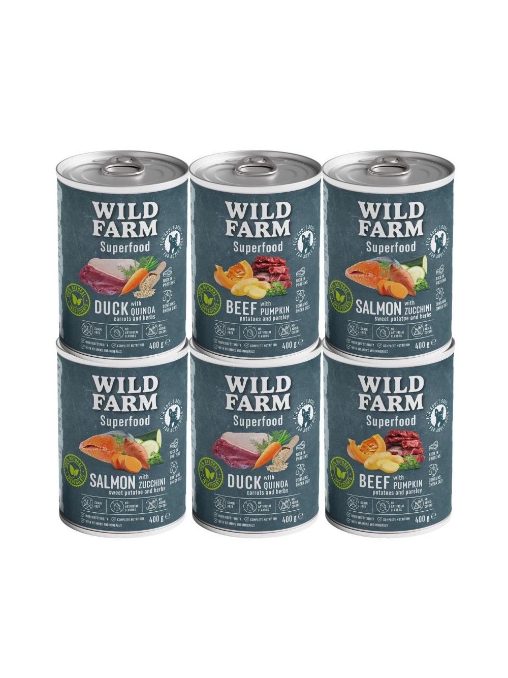 WILD FARM Superfood Mix Smaków 6x400g bezzbożowa karma dla psa