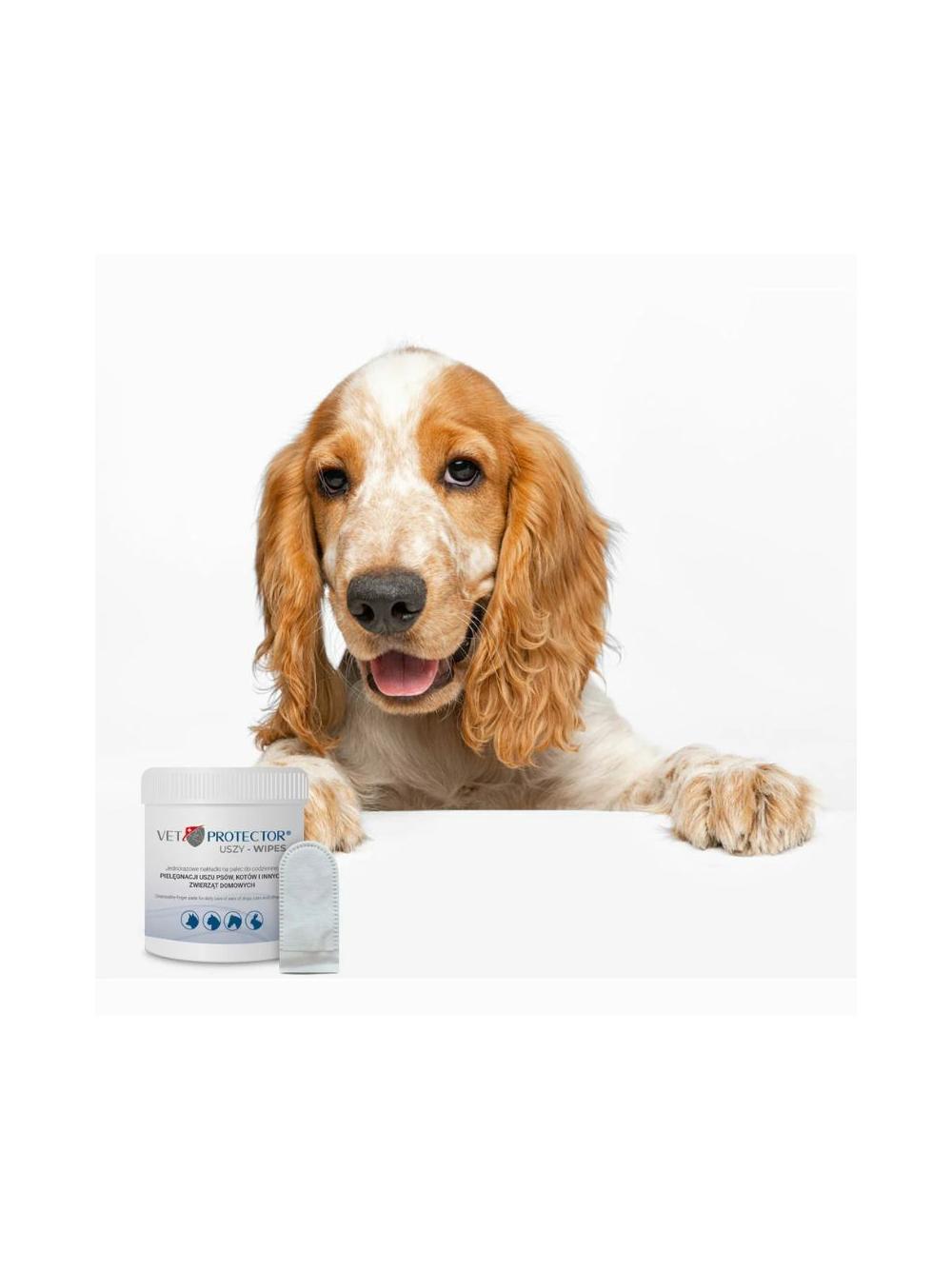 VET PROTECTOR® USZY – WIPES nakładki na palec do czyszczenia uszu dla psa, kota i innych zwierząt 50 sztuk