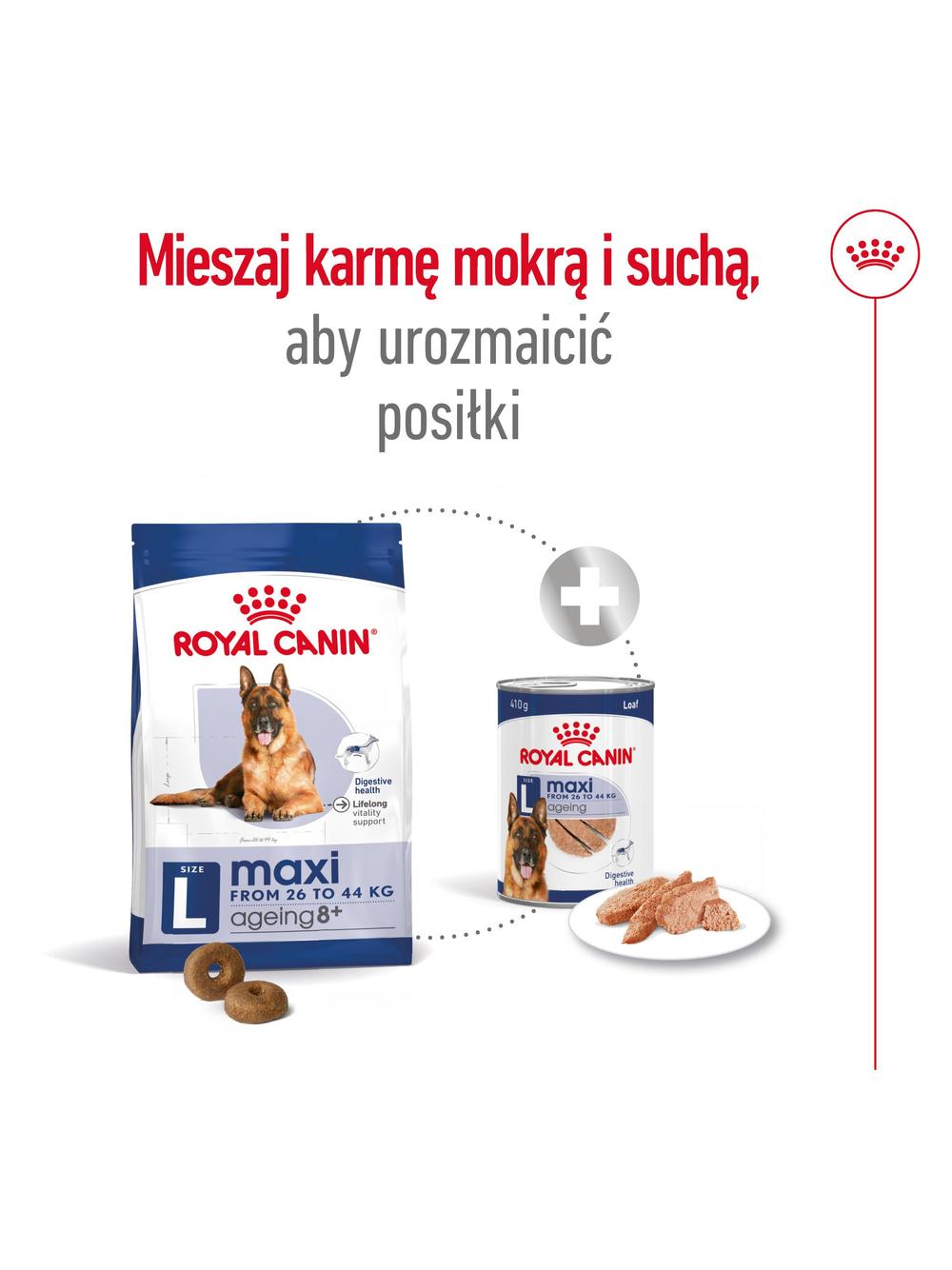 ROYAL CANIN Maxi Ageing 8+ 14,4kg karma sucha dla psów dojrzałych, po 8 roku życia, ras dużych / 14,4kg / Opakowanie uszkodzone (6930,9562) !!!