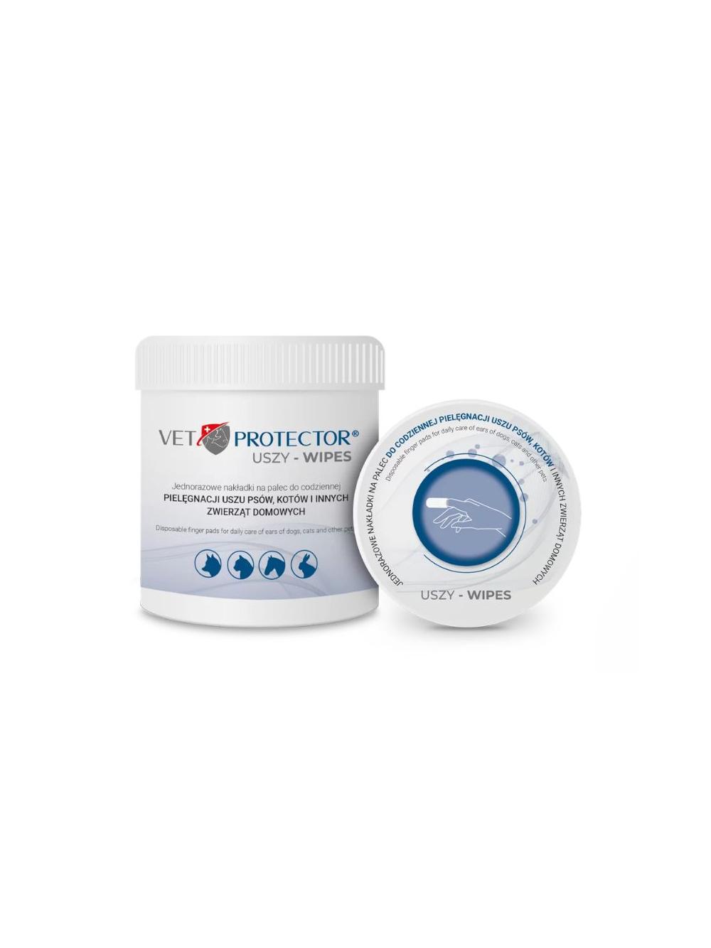 VET PROTECTOR® USZY – WIPES nakładki na palec do czyszczenia uszu dla psa, kota i innych zwierząt 50 sztuk