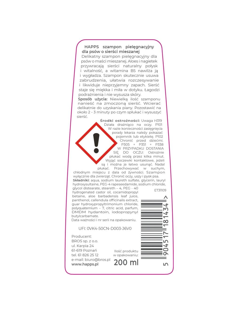 HAPPS - szampon pielęgnacyjny dla psów o sierści mieszanej 200ml
