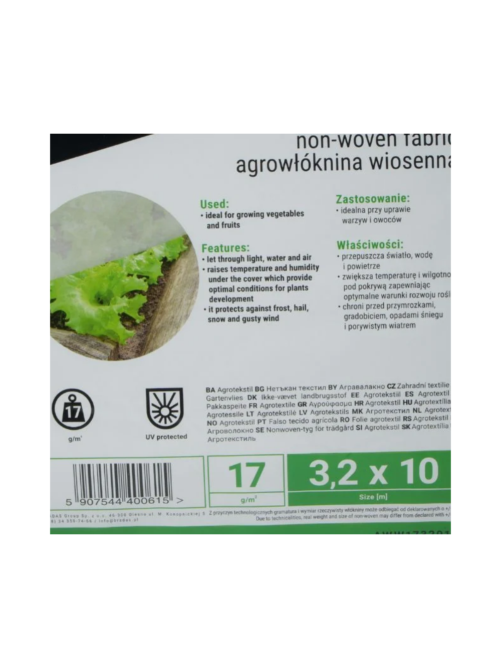 Agrowłóknina wiosenna 17g biała, 3,2 x 10m