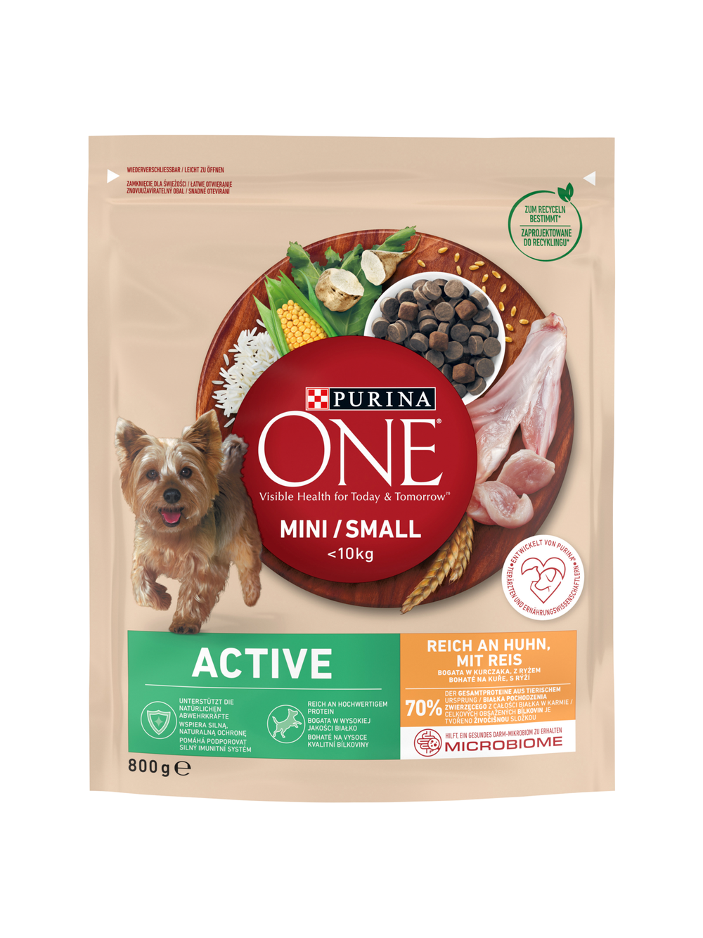 PURINA ONE Mini Active Kurczak, ryż - sucha karma dla psa - 800g /  / Opakowanie uszkodzone (8675) !!!