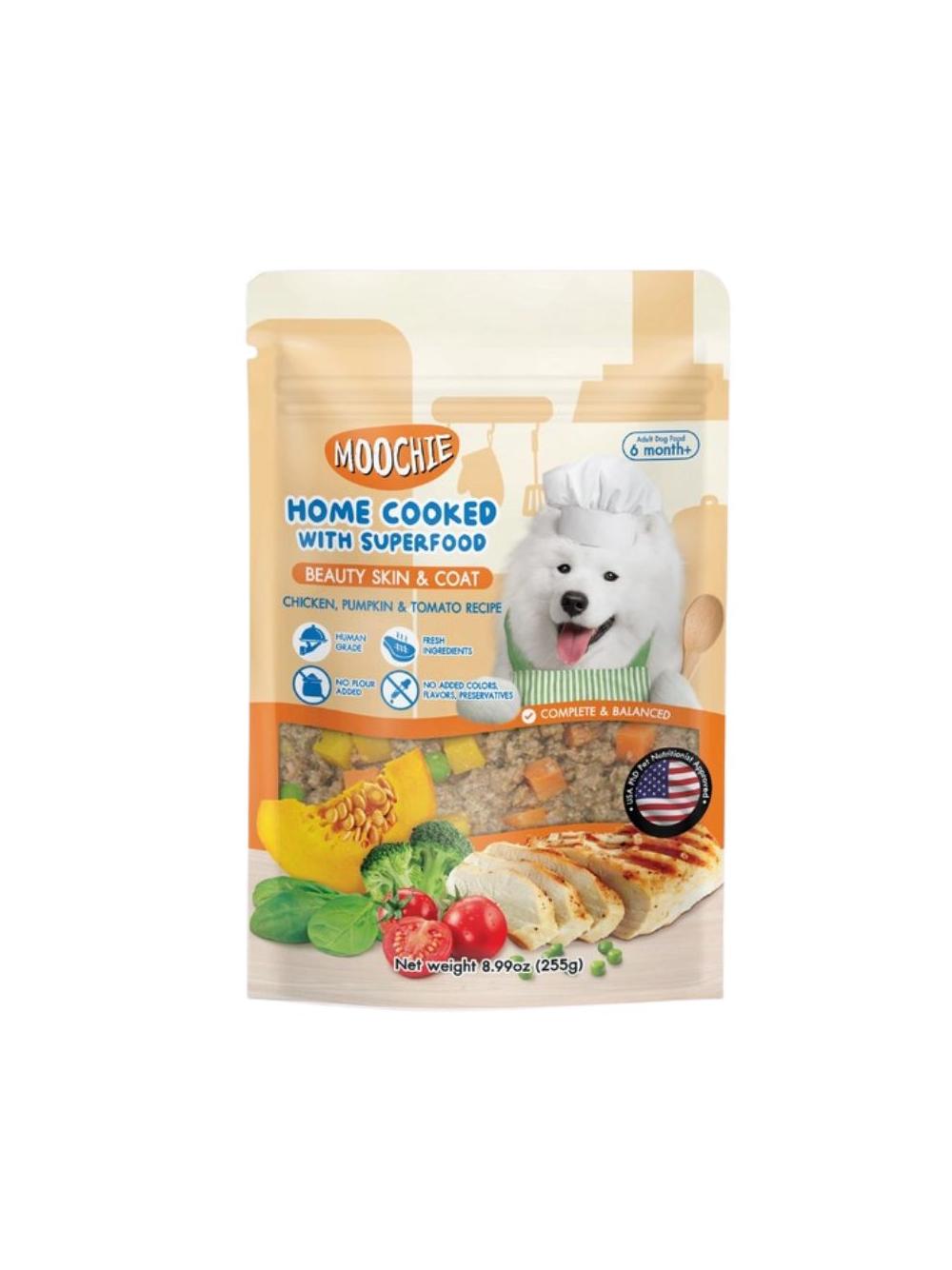 MOOCHIE HOME COOKED Beauty Skin & Coat - Chicken, Pumpkin & Tomato 255g dla psa (przepis z kurczakiem, dynią i pomidorami)