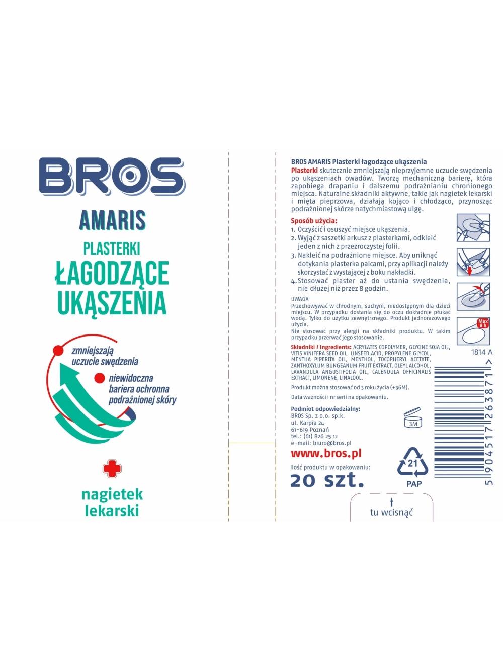 BROS Amaris - plasterki łagodzące ukąszenia 20szt