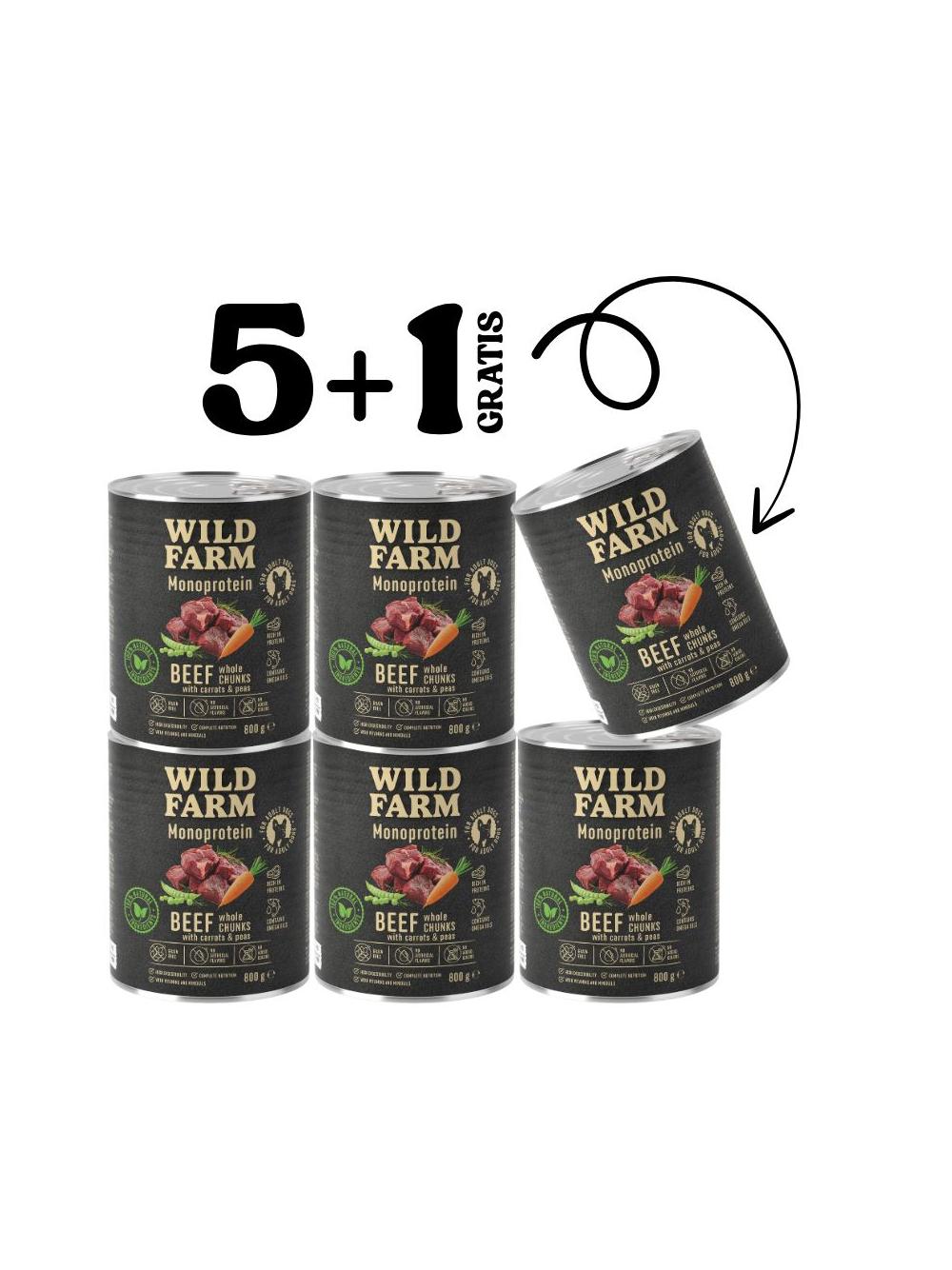 WILD FARM Monoprotein Beef 5x800g + 800g GRATIS hipoalergiczna karma dla psa