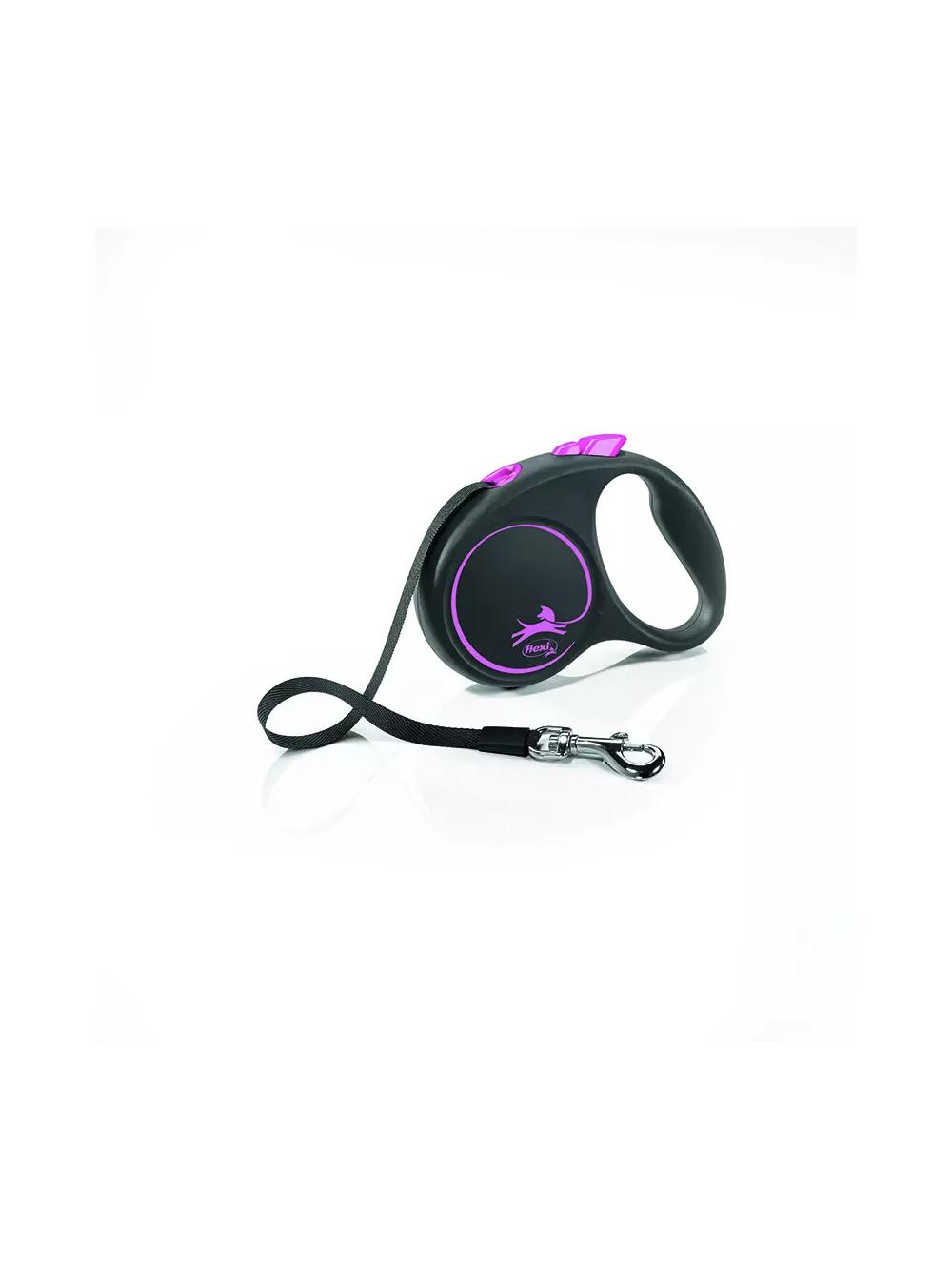FLEXI Smycz oryginalna Black Design różowa S - 5m do 15kg - taśma