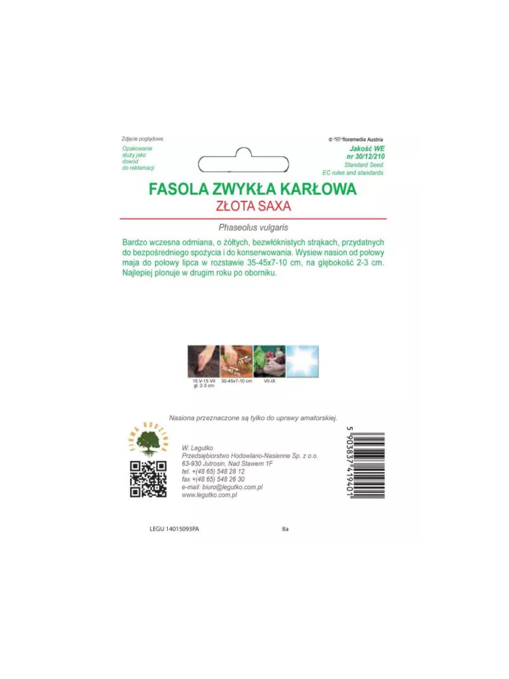 Fasola zwykła szparagowa karłowa żółtostrąkowa Złota Saxa - wczesna
