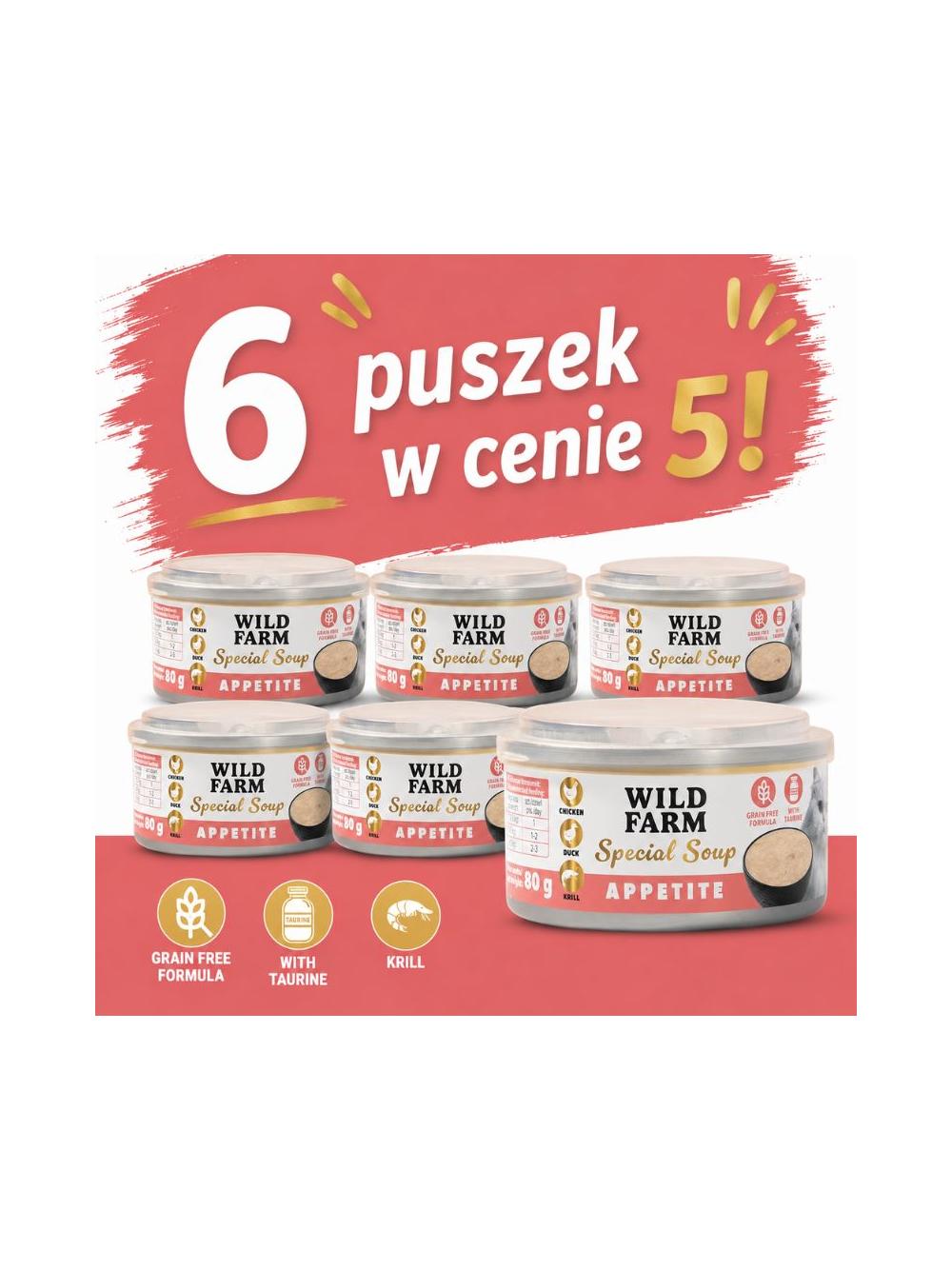 WILD FARM Special Soup 6x80g Appetite – aromatyczna zupka - wsparcie prawidłowego nawodnienia