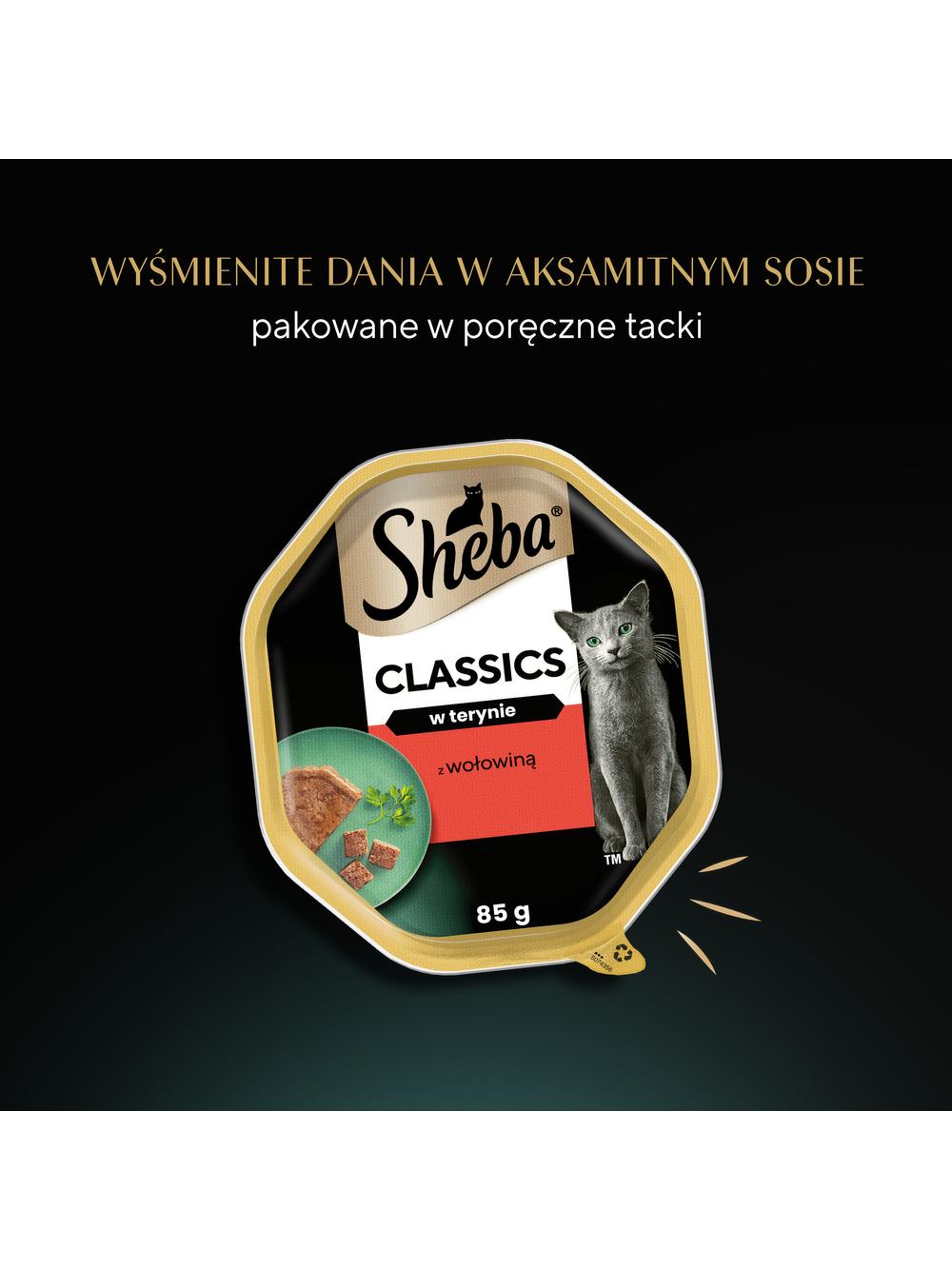 SHEBA Classics tacka 22x85 g – mokra karma pełnoporcjowa dla dorosłych kotów, z wołowiną, w terynie