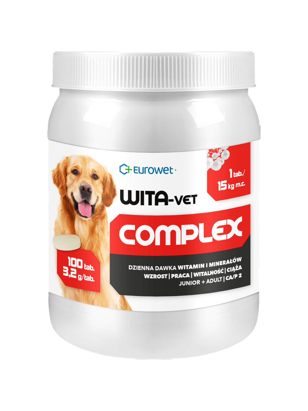 WITA-VET Ca/P = 2, 3,2g Junior+Adult 100 tabletek
