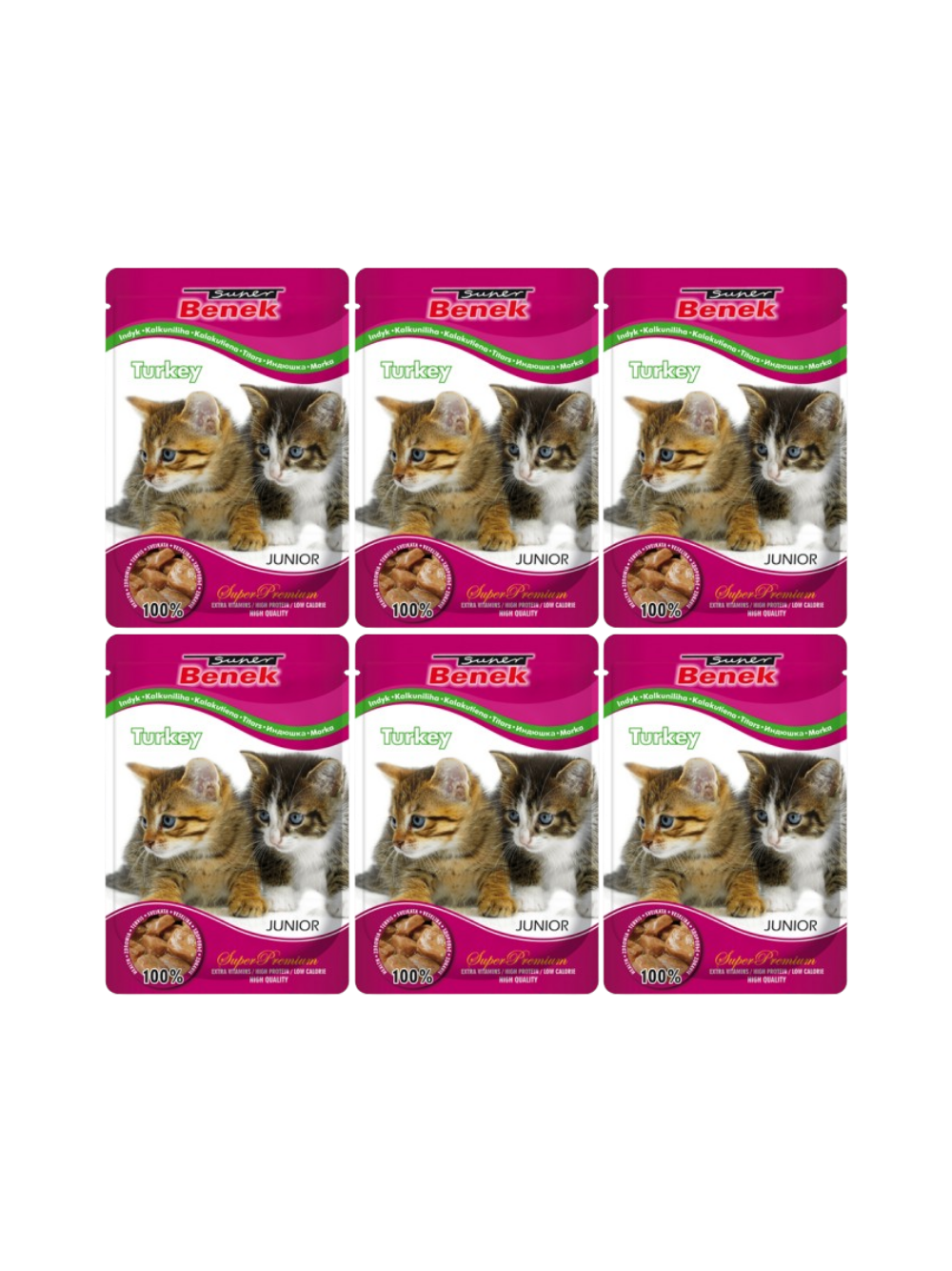 SUPER BENEK Junior Saszetka dla kota z kawałkami indyka 24x100g