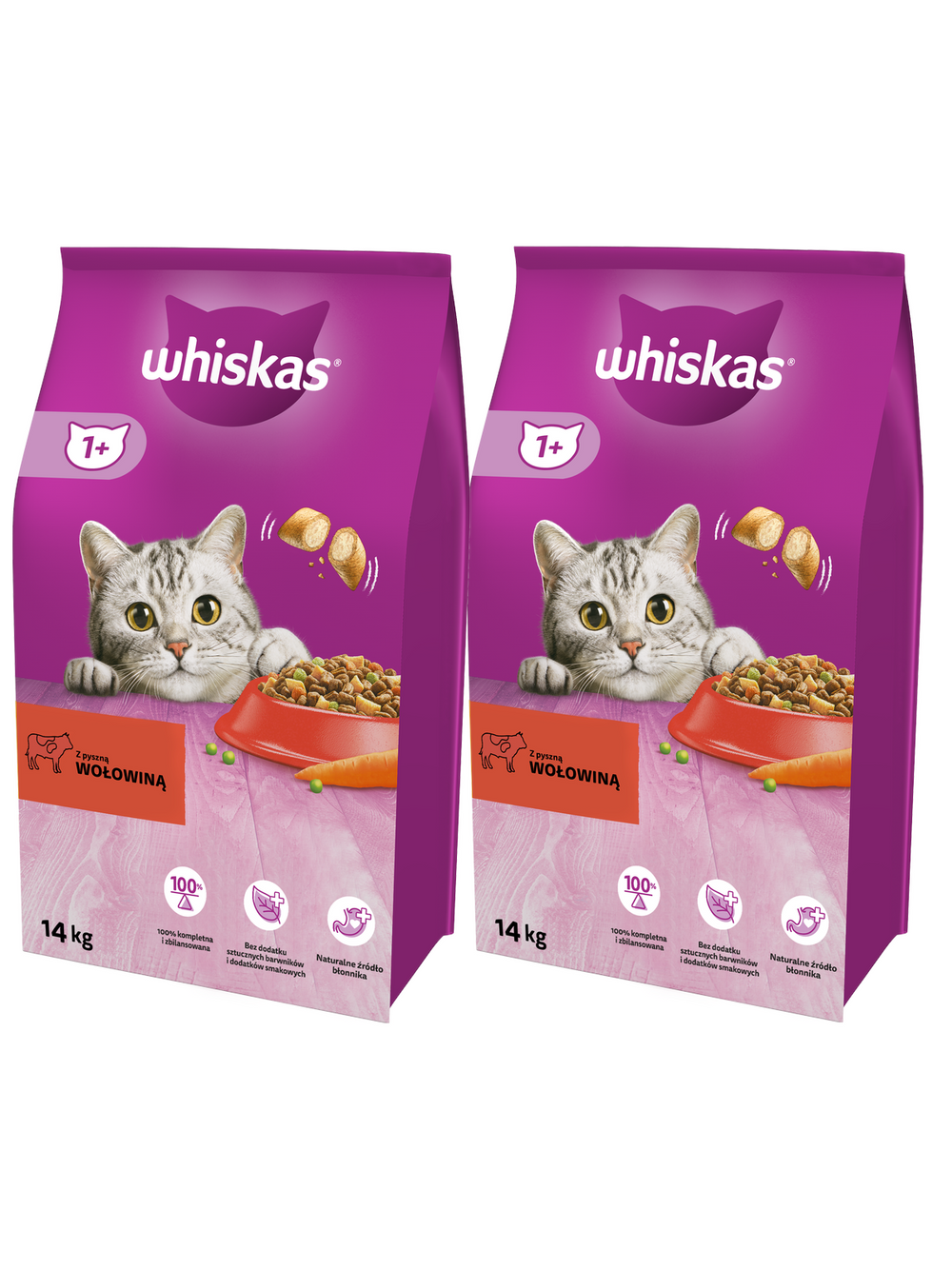 WHISKAS Adult 2x14 kg - sucha karma dla dorosłego kota, z pyszną wołowiną