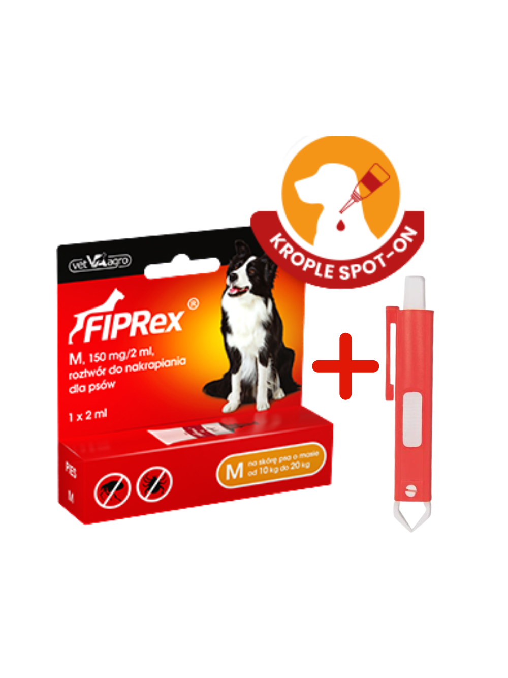 Fiprex M, 150 mg/2ml, roztwór do nakrapiania dla psów+ TRIXIE Szczypce do usuwania kleszczy 9cm