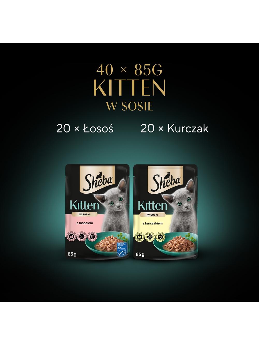 SHEBA Kitten Wybór Smaków saszetki mokra karma pełnoporcjowa dla kociąt, w sosie (kawałki z: łososiem, kurczakiem) 160x85g