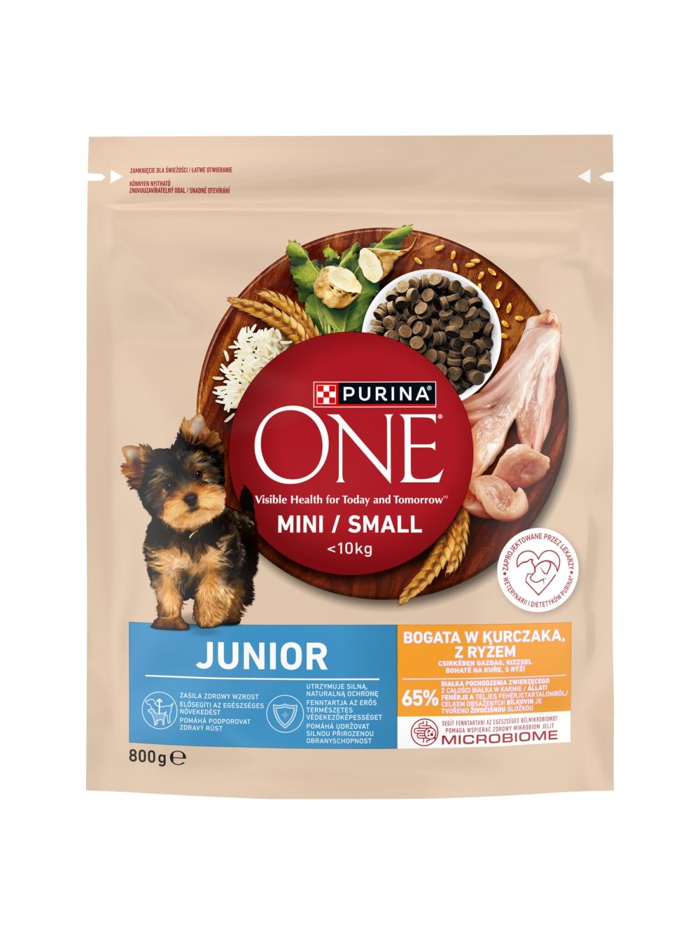 Purina One Junior Mini/Small Karma dla szczeniąt bogata w kurczaka z ryżem 8x800 g