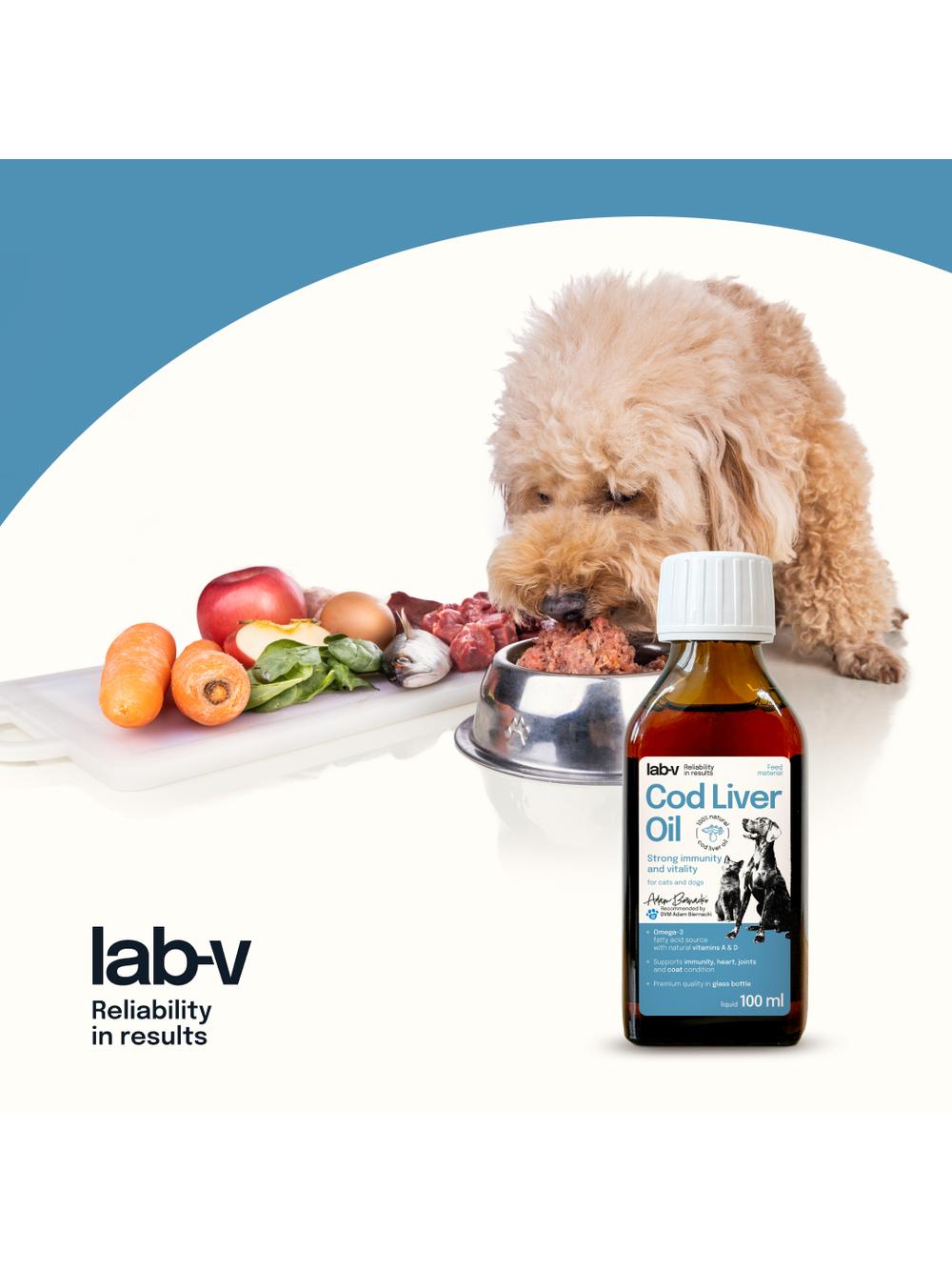 Lab-v Cod Liver Oil – Olej z wątroby dorsza 100% dla psa i kota 100 ml
