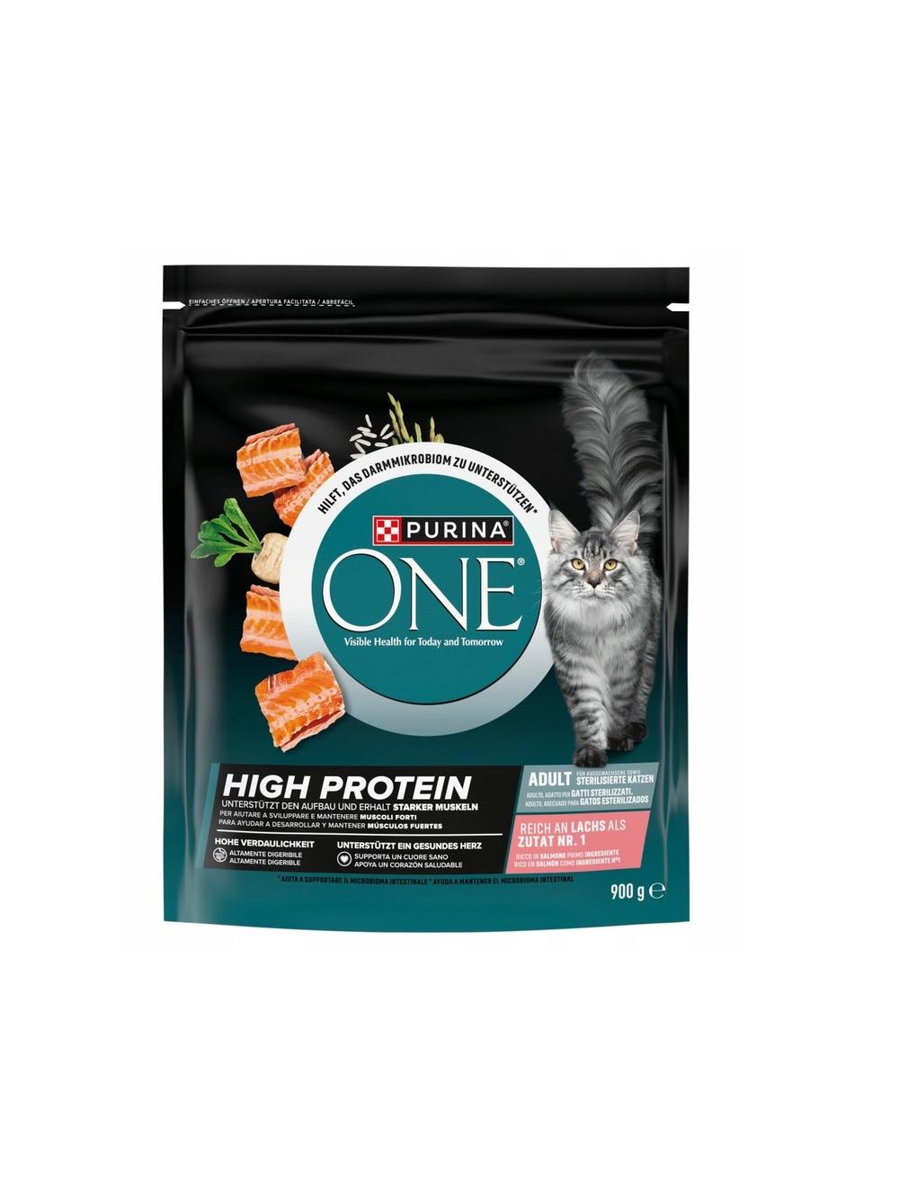 Purina ONE High Protein  Karma Dla Dorosłych Kotów Bogata w Łososia 6x900g