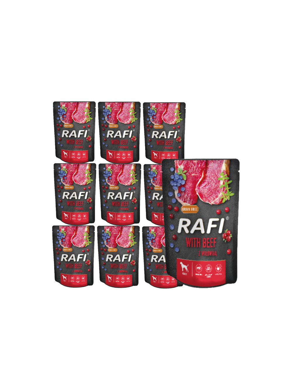 Rafi z wołowiną dla psa - saszetka (czarne opakowanie) 10x300g