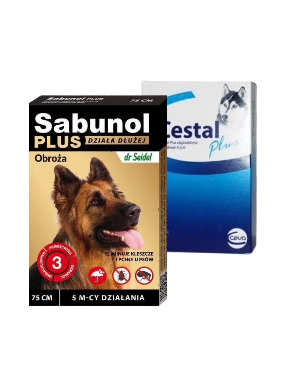 Sabunol Plus - Obroża przeciw pchłom i kleszczom dla psa 75cm+ Cestal Dog Plus tabletki na odrobaczanie psów 2 sztuki