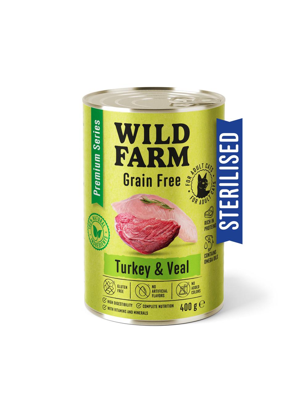 WILD FARM Premium Grain Free Turkey and Veal 400g  - bezzbożowa karma dla kota sterylizowanego