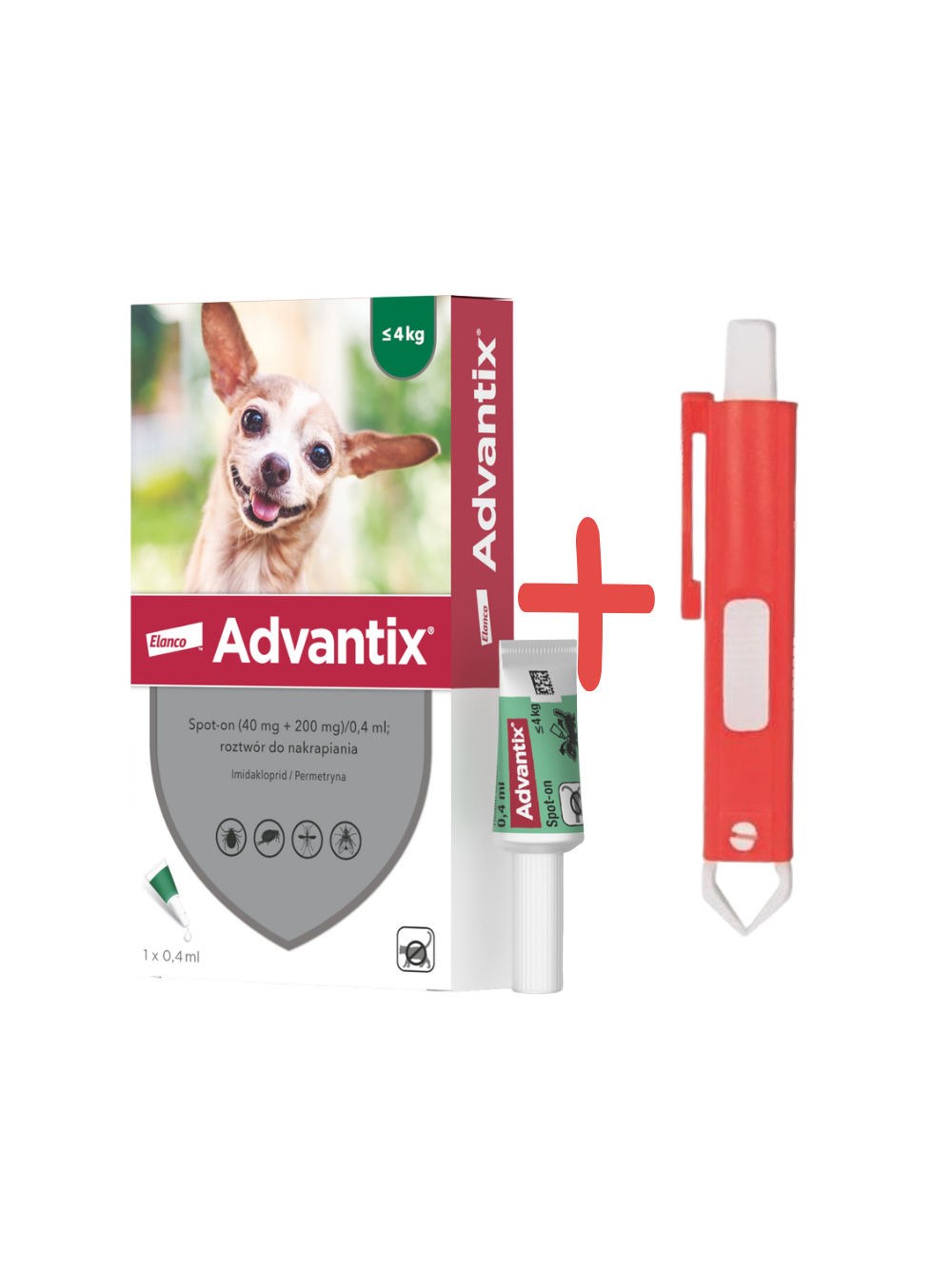 Advantix - dla psów do 4kg (pipeta 0,4ml)+ TRIXIE Szczypce do usuwania kleszczy 9cm