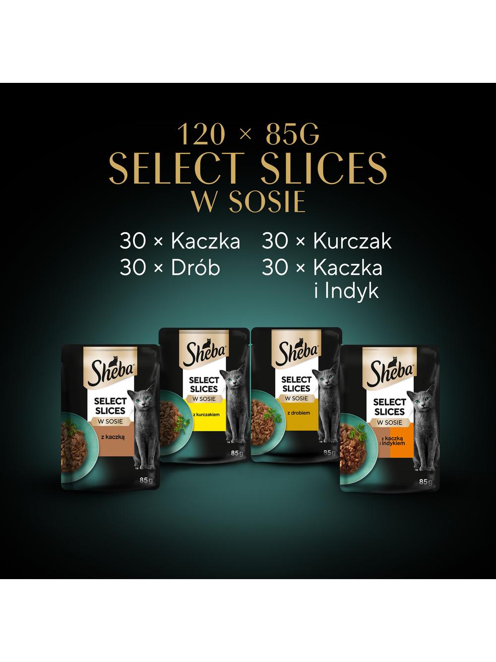 SHEBA Selection Select Slices Drobiowe Smaki saszetki 120x85 g – mokra karma pełnoporcjowa dla dorosłych kotów, w sosie