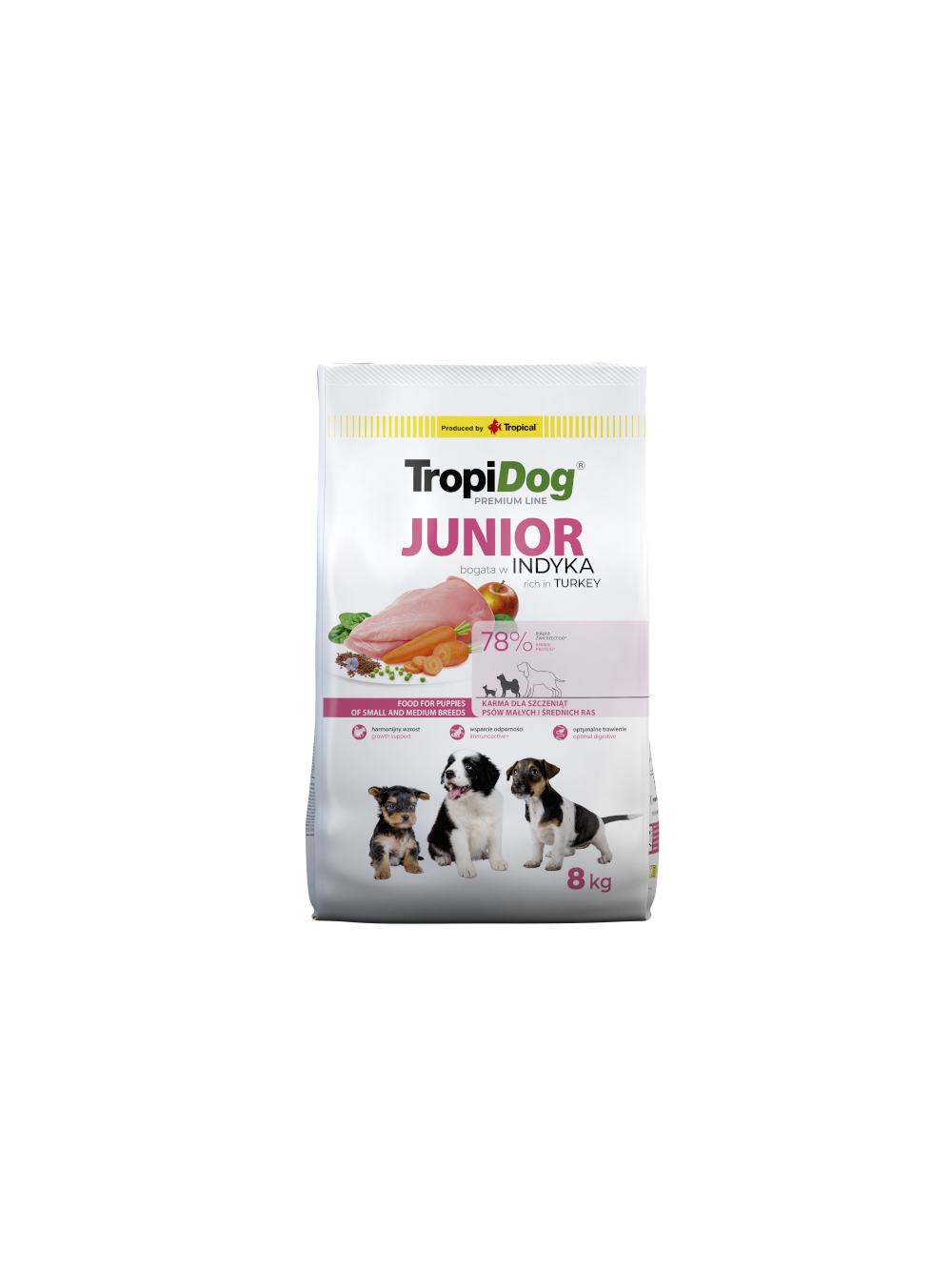 TROPIDOG Premium Junior Small and Medium Breeds bogaty w indyka i ryż 8kg