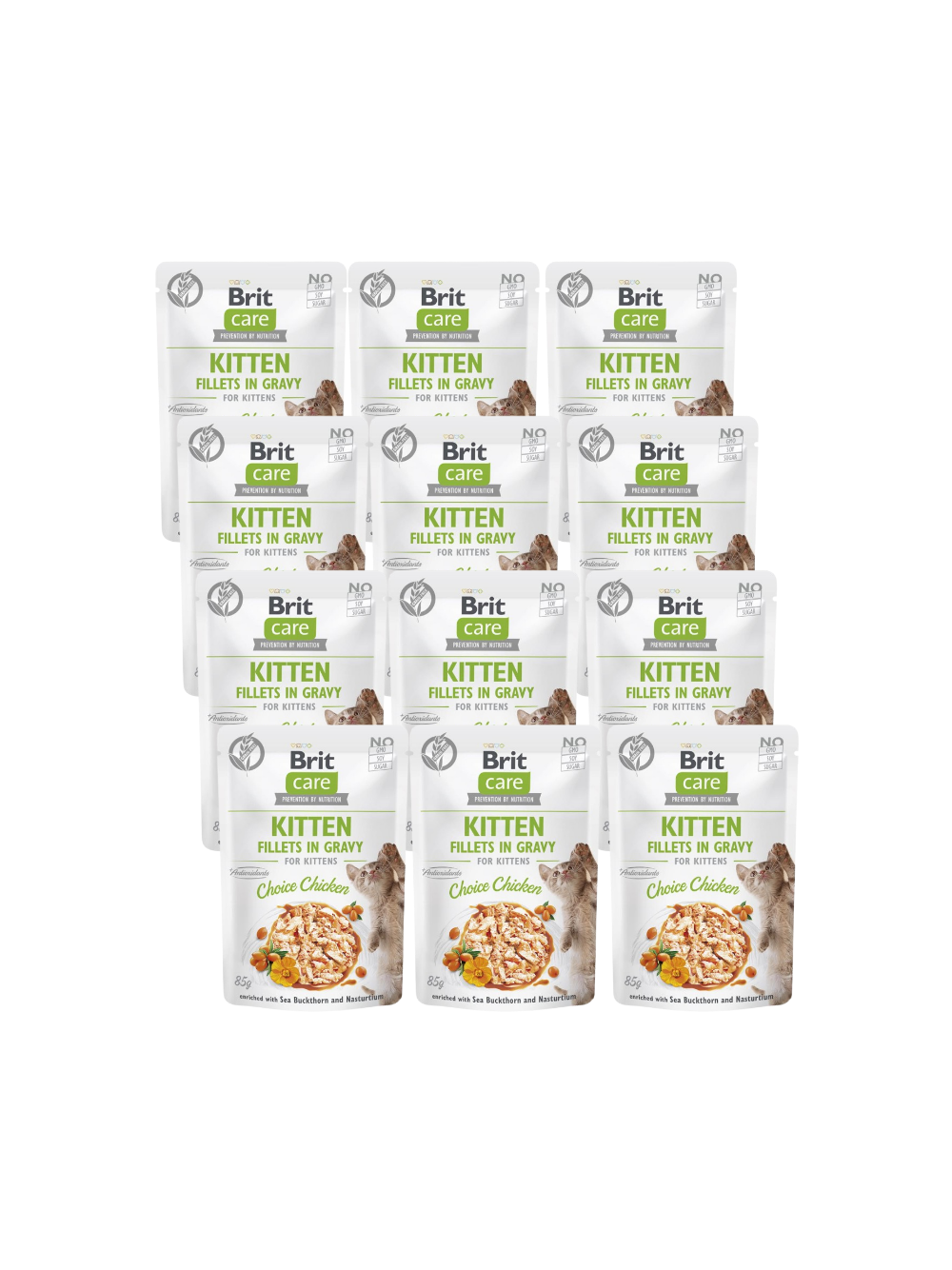 BRIT CARE Cat Kitten Fillets in Gravy Choice Chicken Enriched with Sea Buckthorn and Nasturtium 12x85g