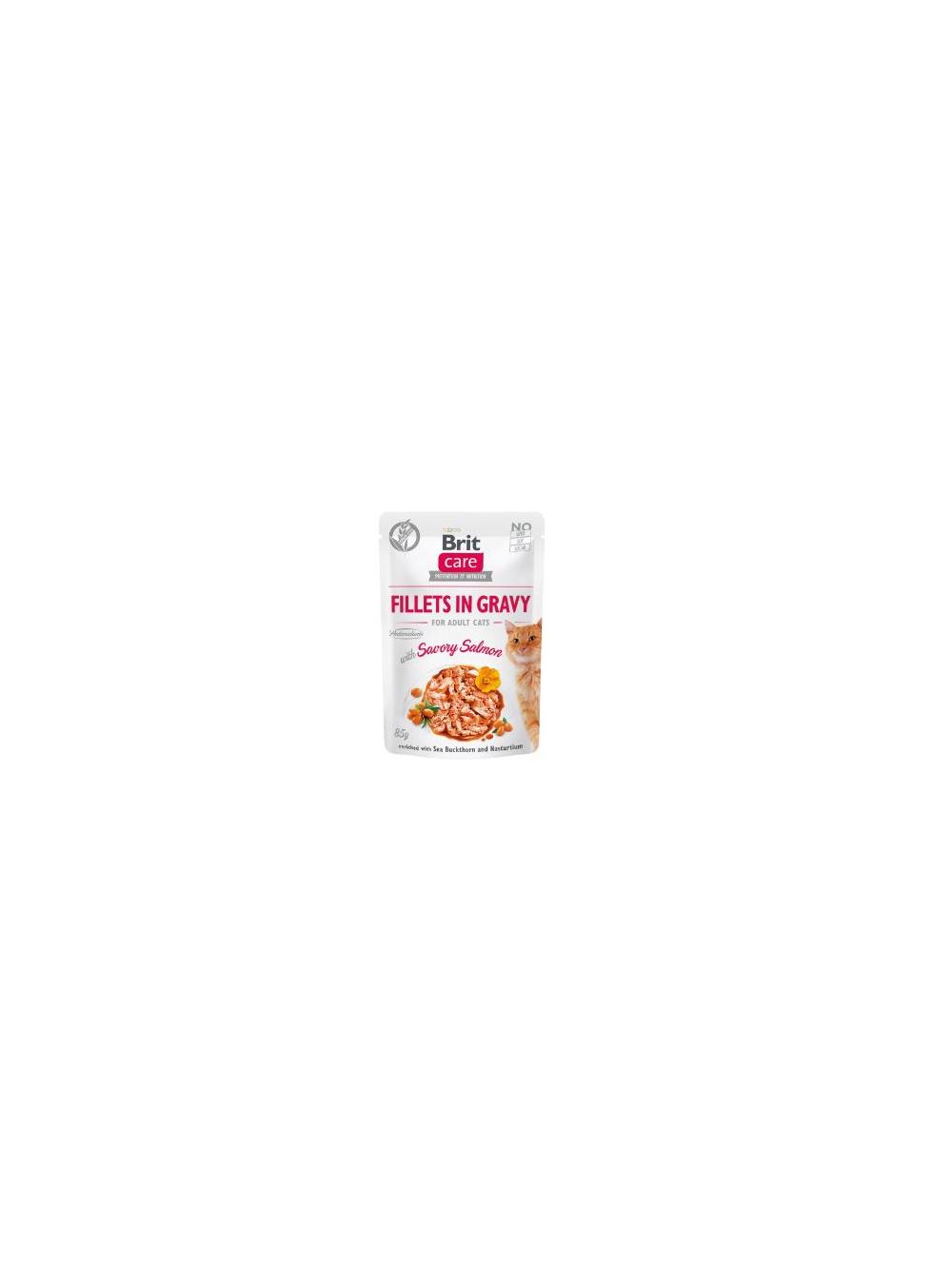 BRIT CARE Cat  Pouches Fillets in Gravy with Savory Salmon 85g