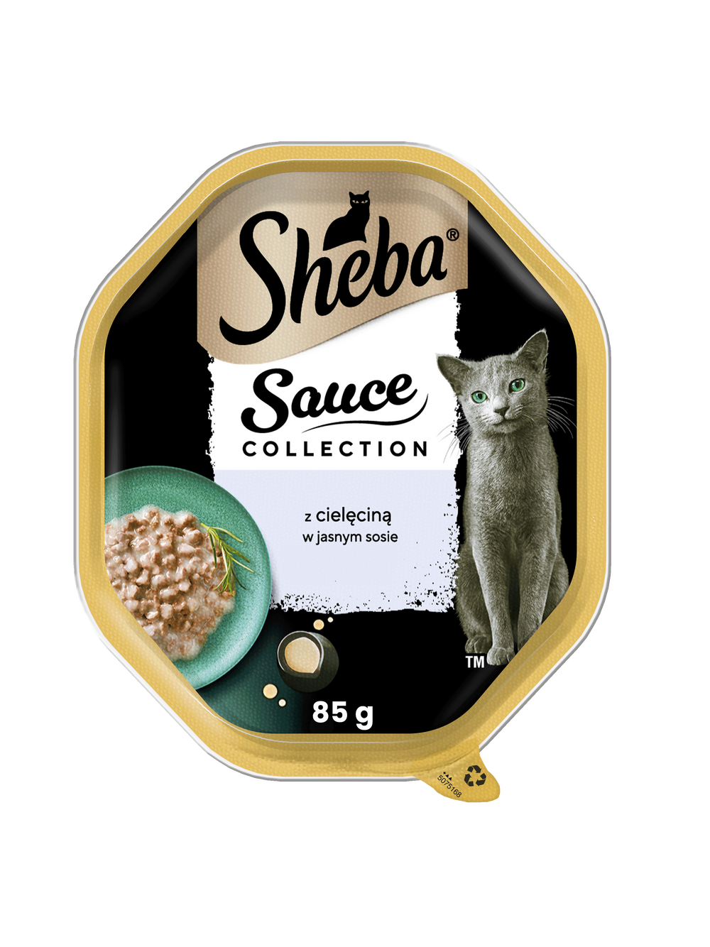 SHEBA Sauce Collection tacka 22x85g – mokra karma pełnoporcjowa dla dorosłych kotów, kawałki z cielęciną, w sosie