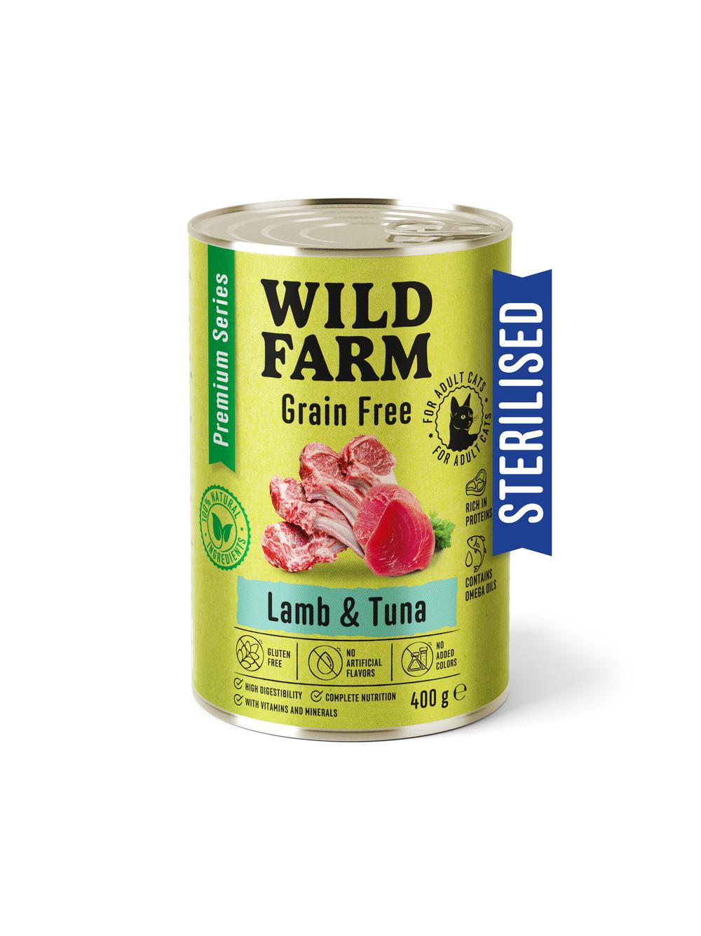 WILD FARM Premium Grain Free Lamb and Tuna 400g  - bezzbożowa karma dla kota sterylizowanego
