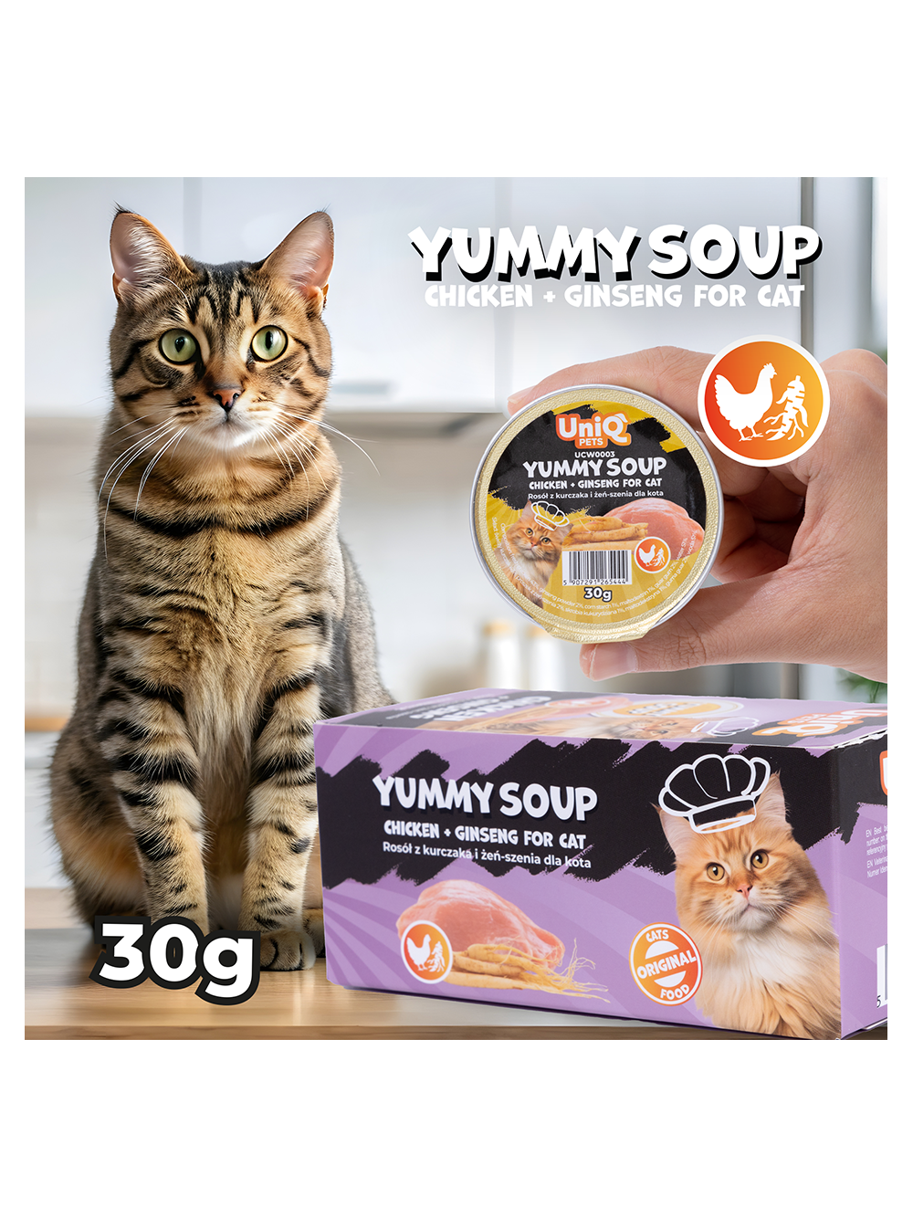 UNIQ PETS KARMA MOKRA DLA KOTA ROYAL CHICKEN rosół z kurczaka i żeń szenia 30 g x 8 szt